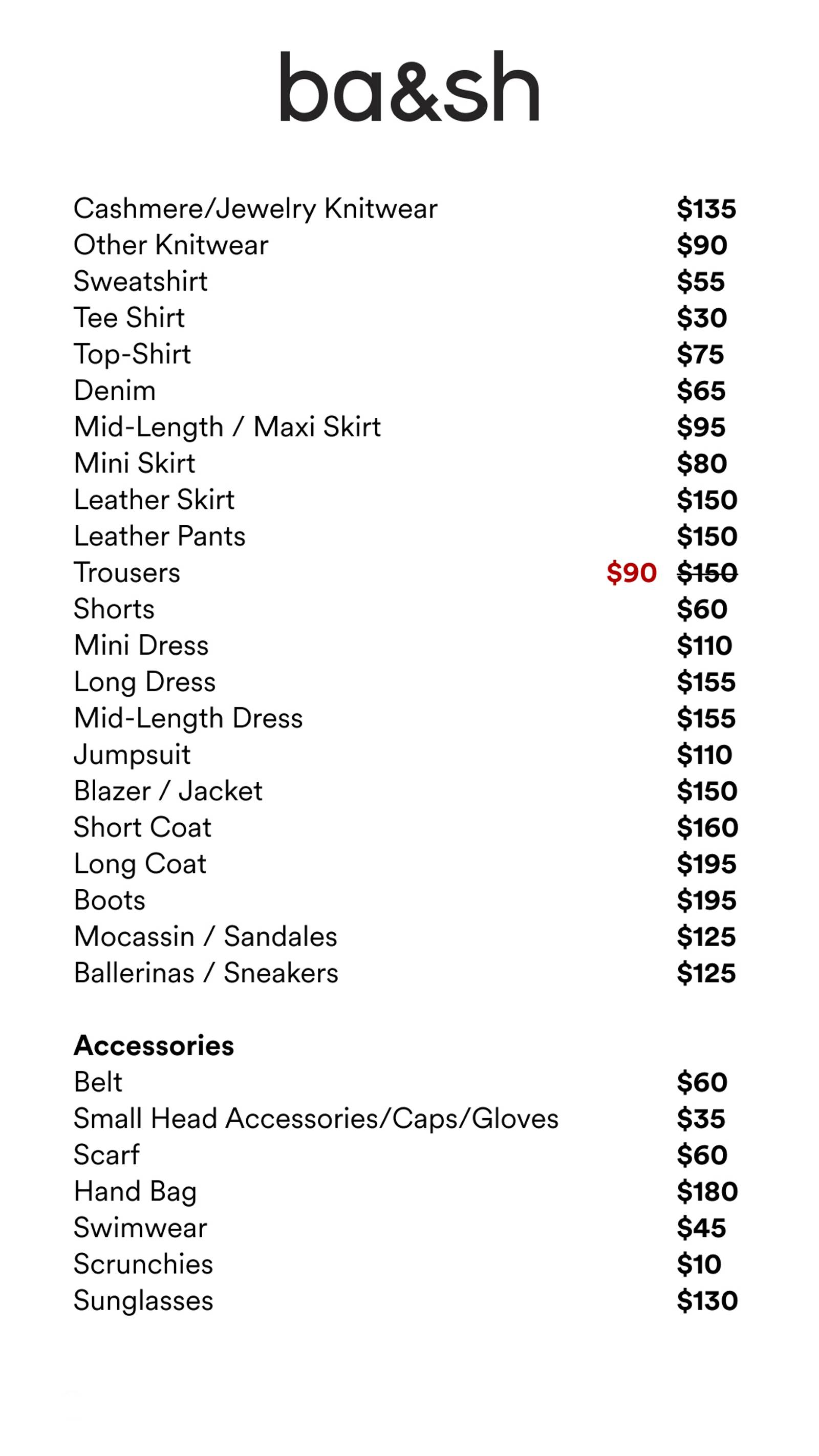 Price list