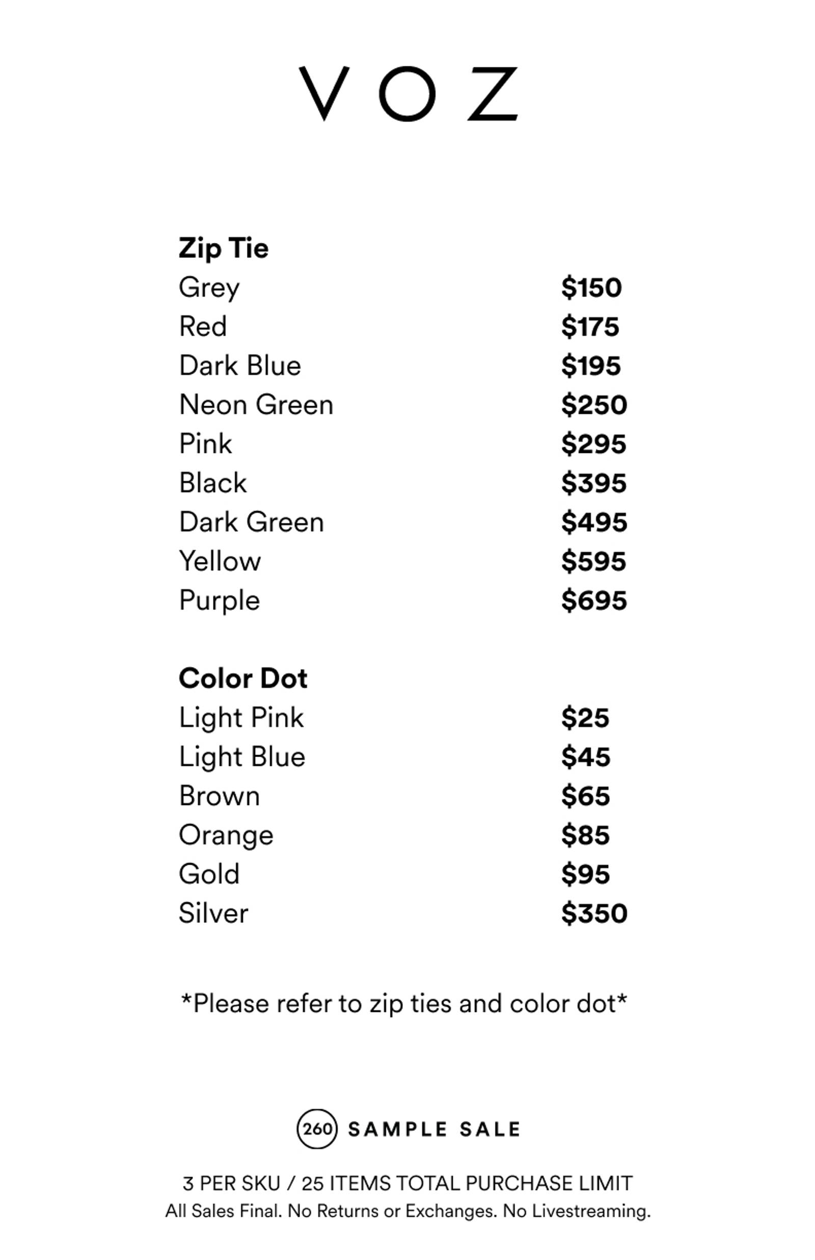 Price list