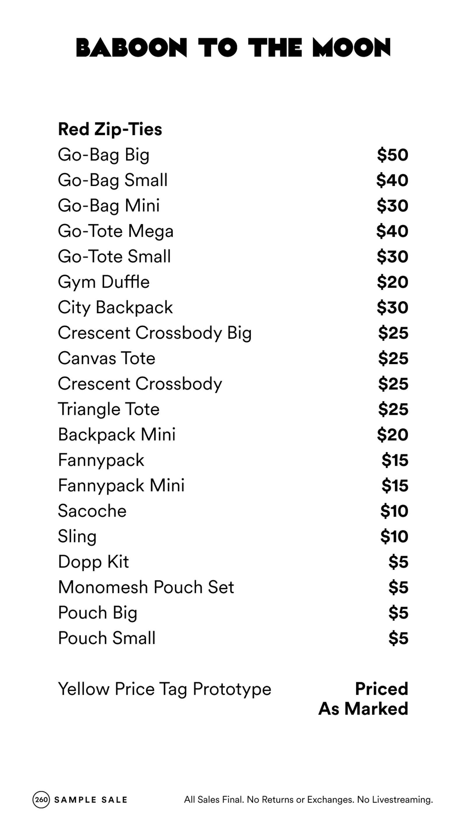 Price list