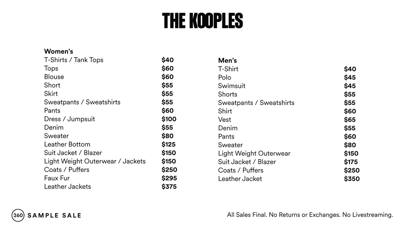 Price list