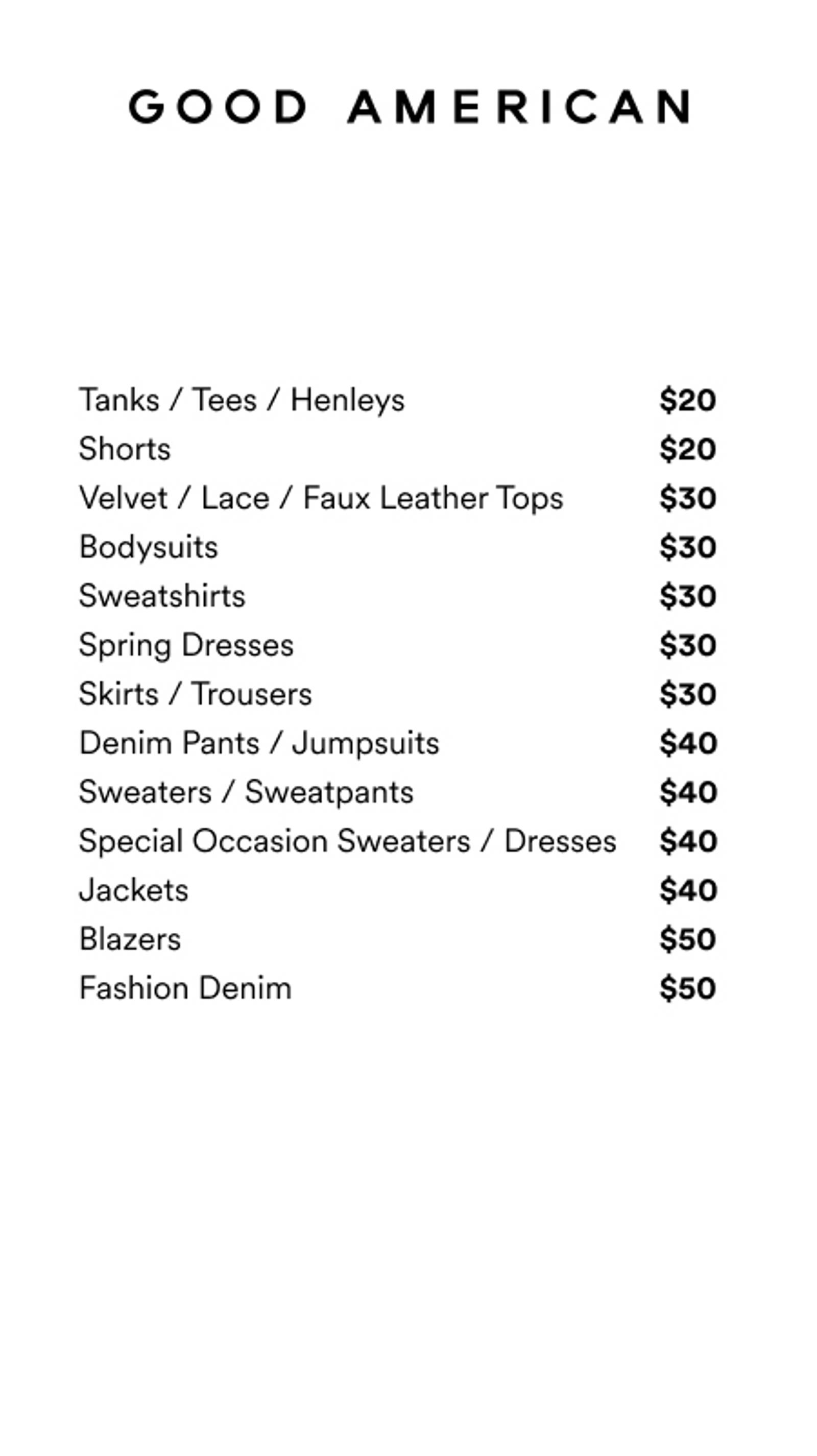 Price list