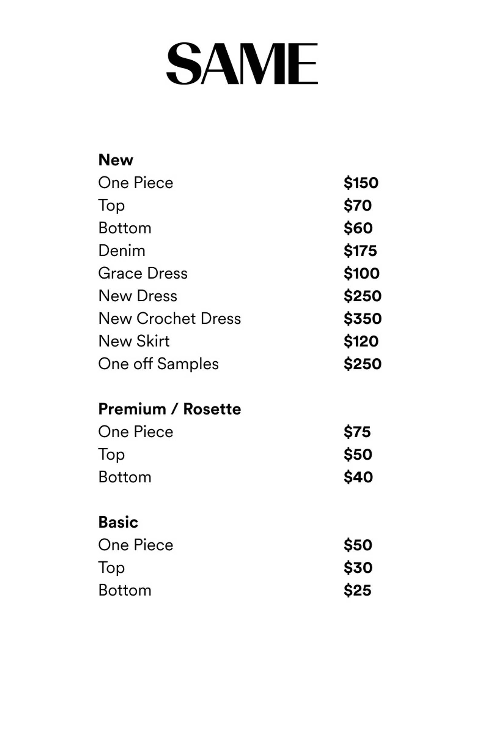 Price list