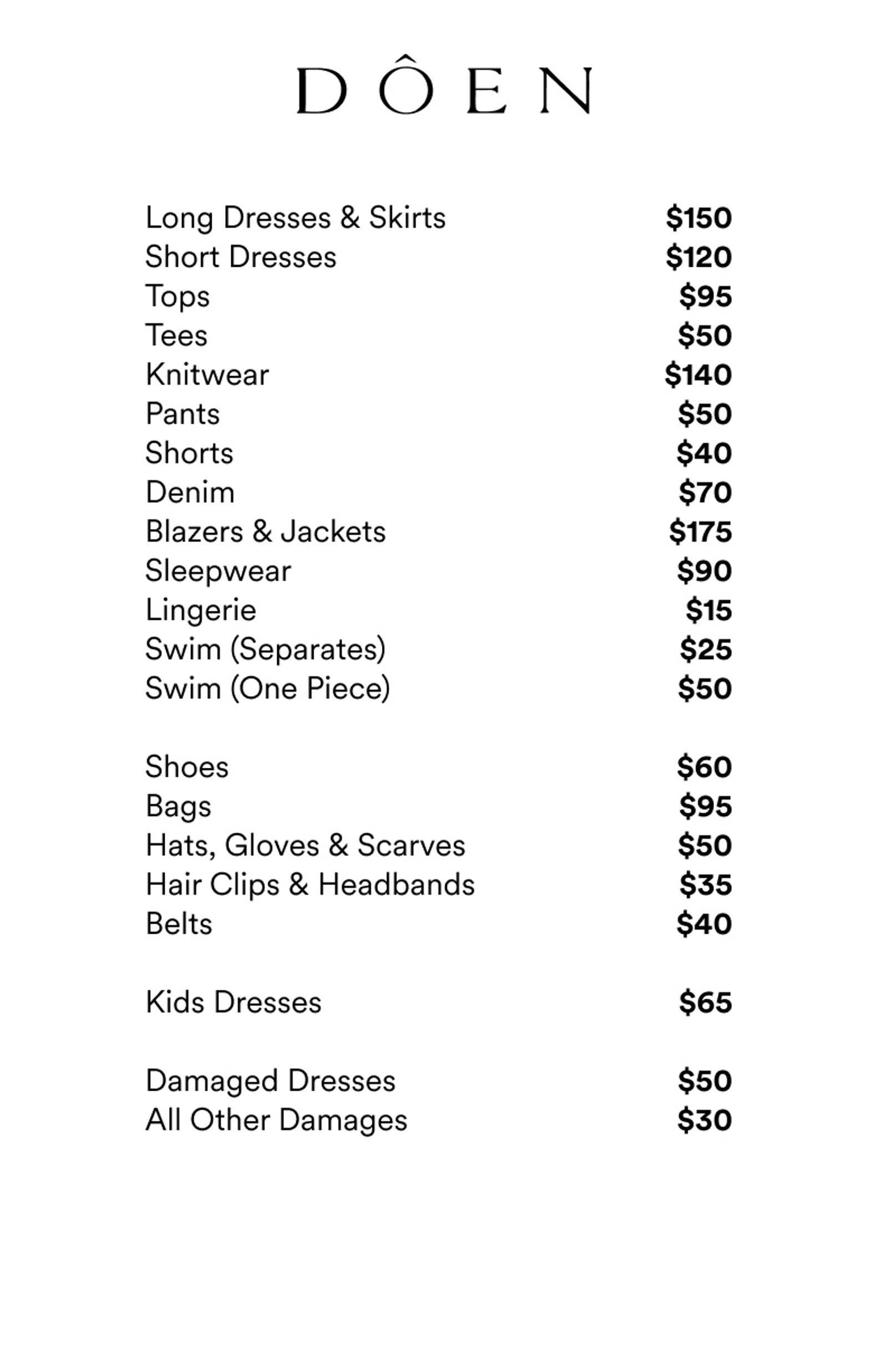 Price list