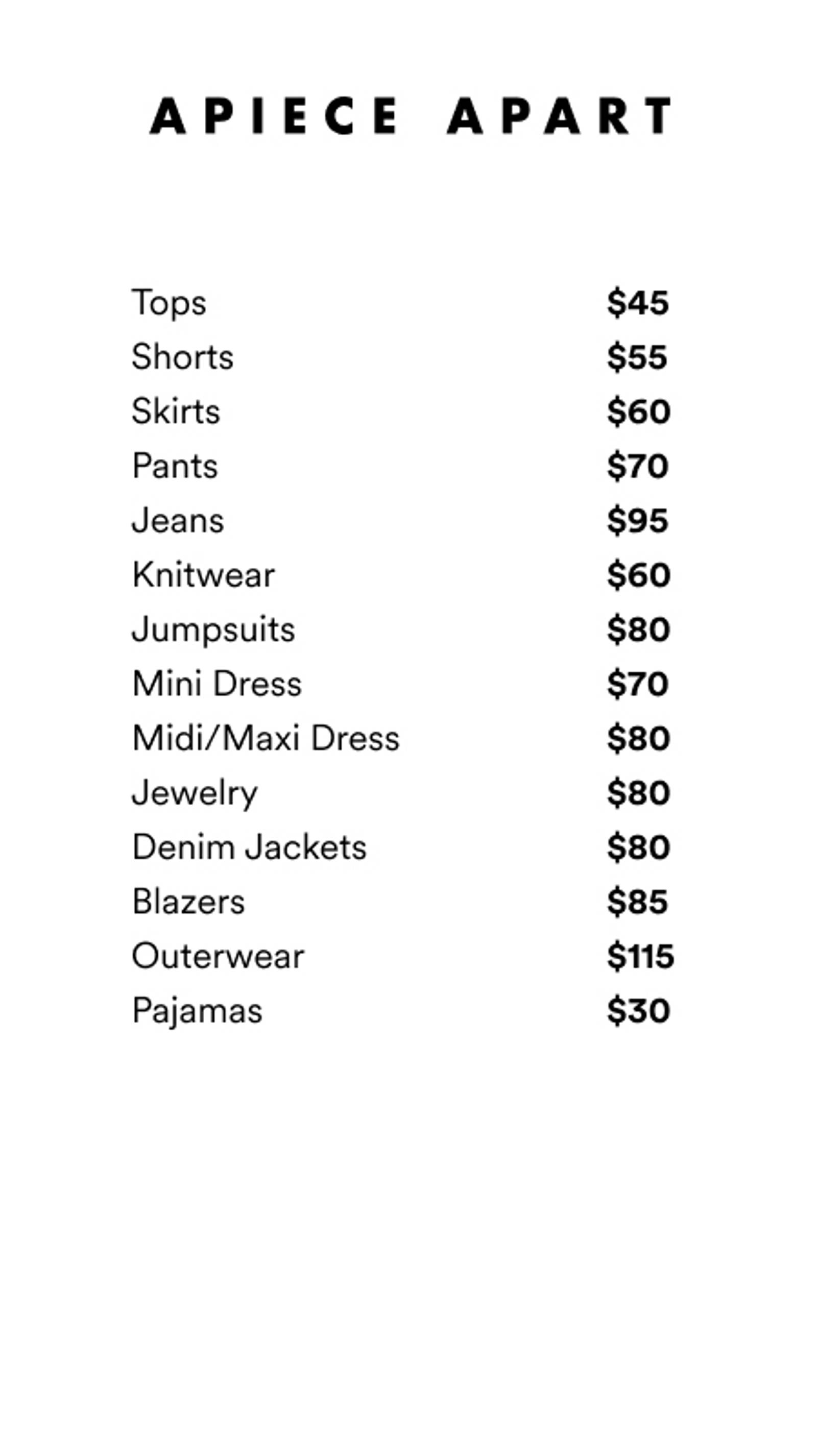 Price list