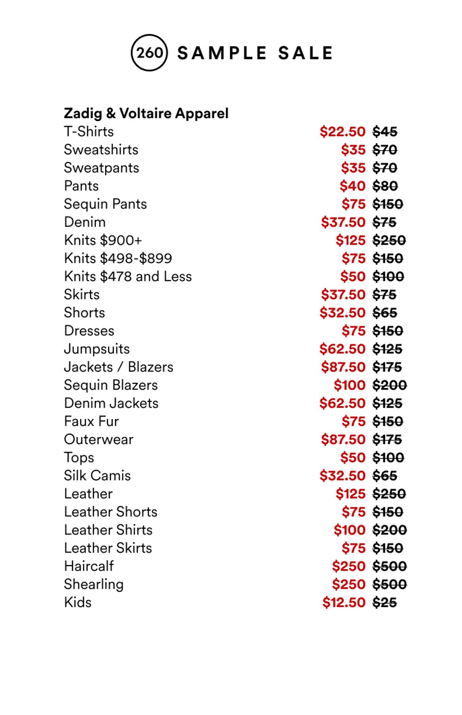 Price list