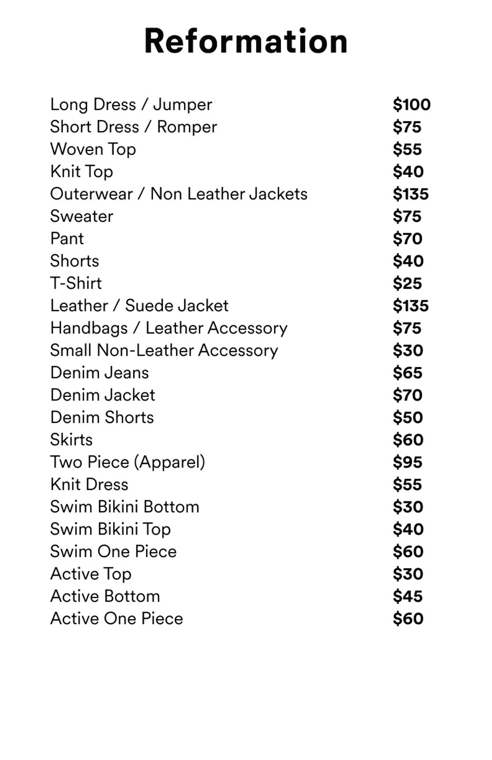 Price list