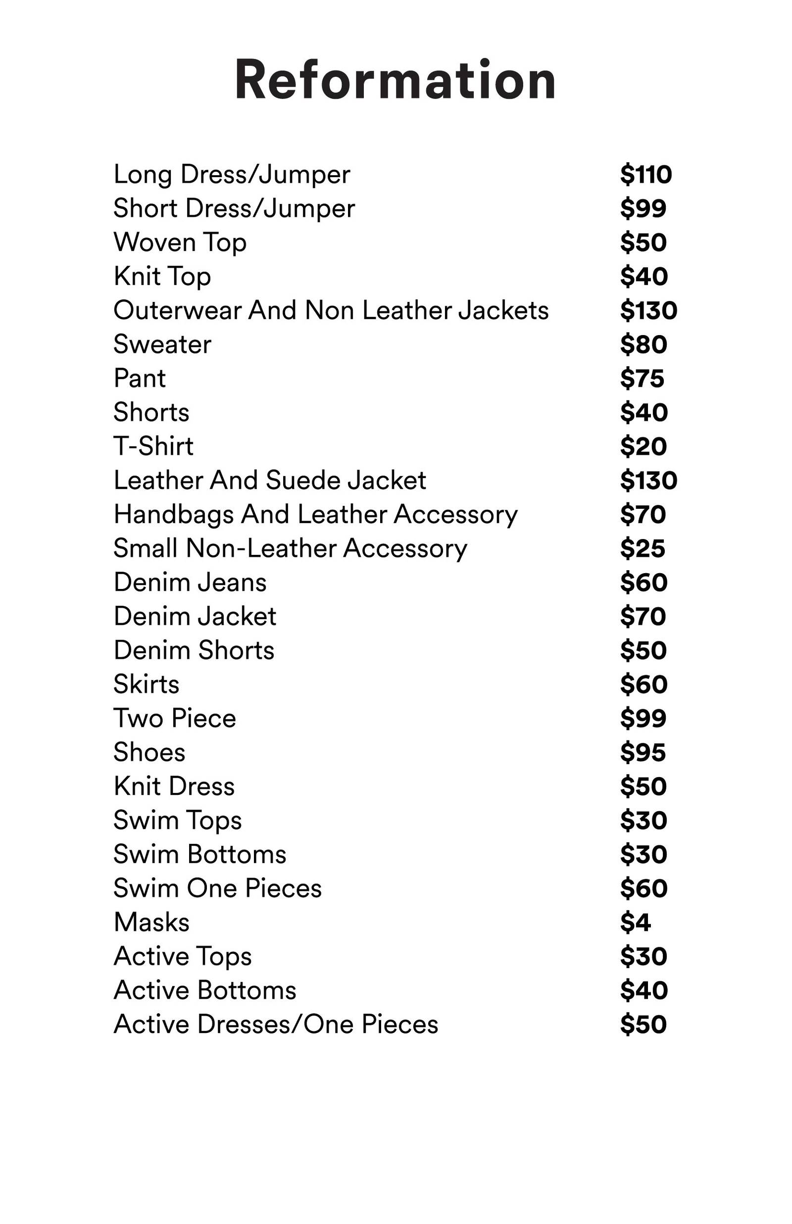 Price list