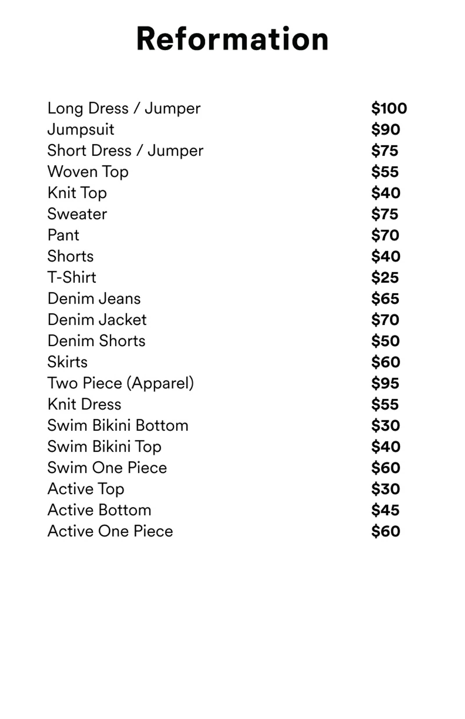 Price list