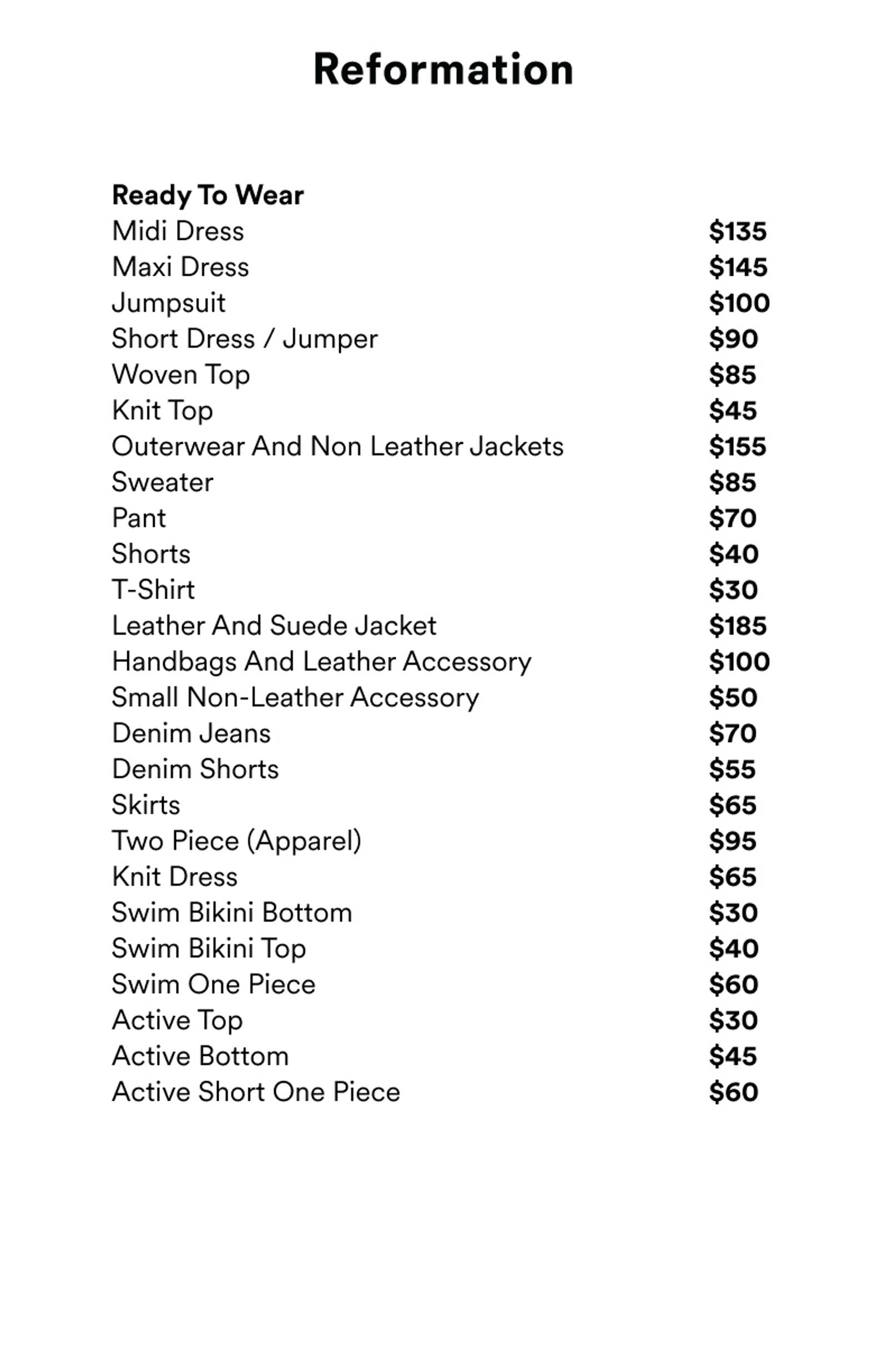 Price list