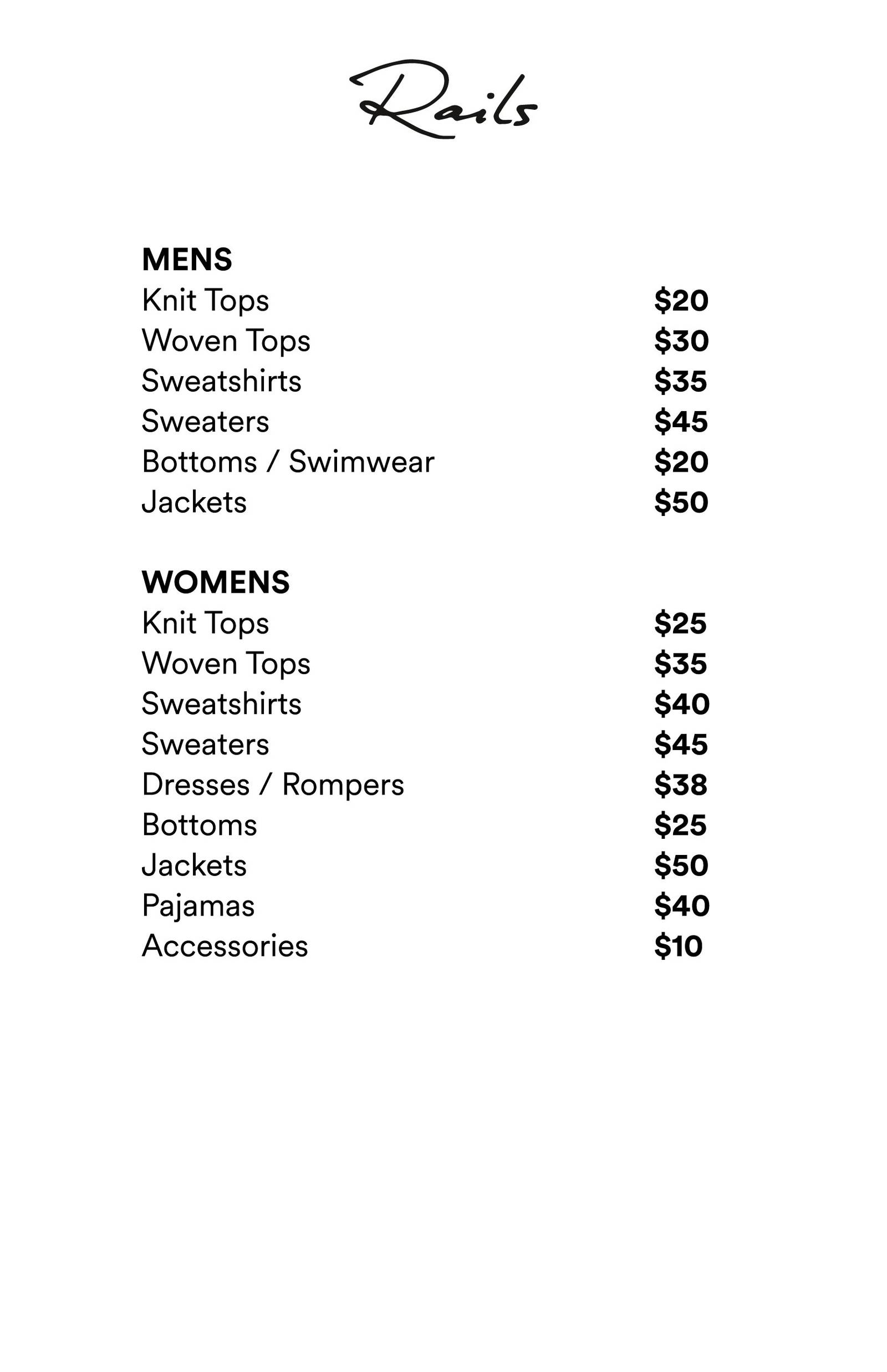 Price list