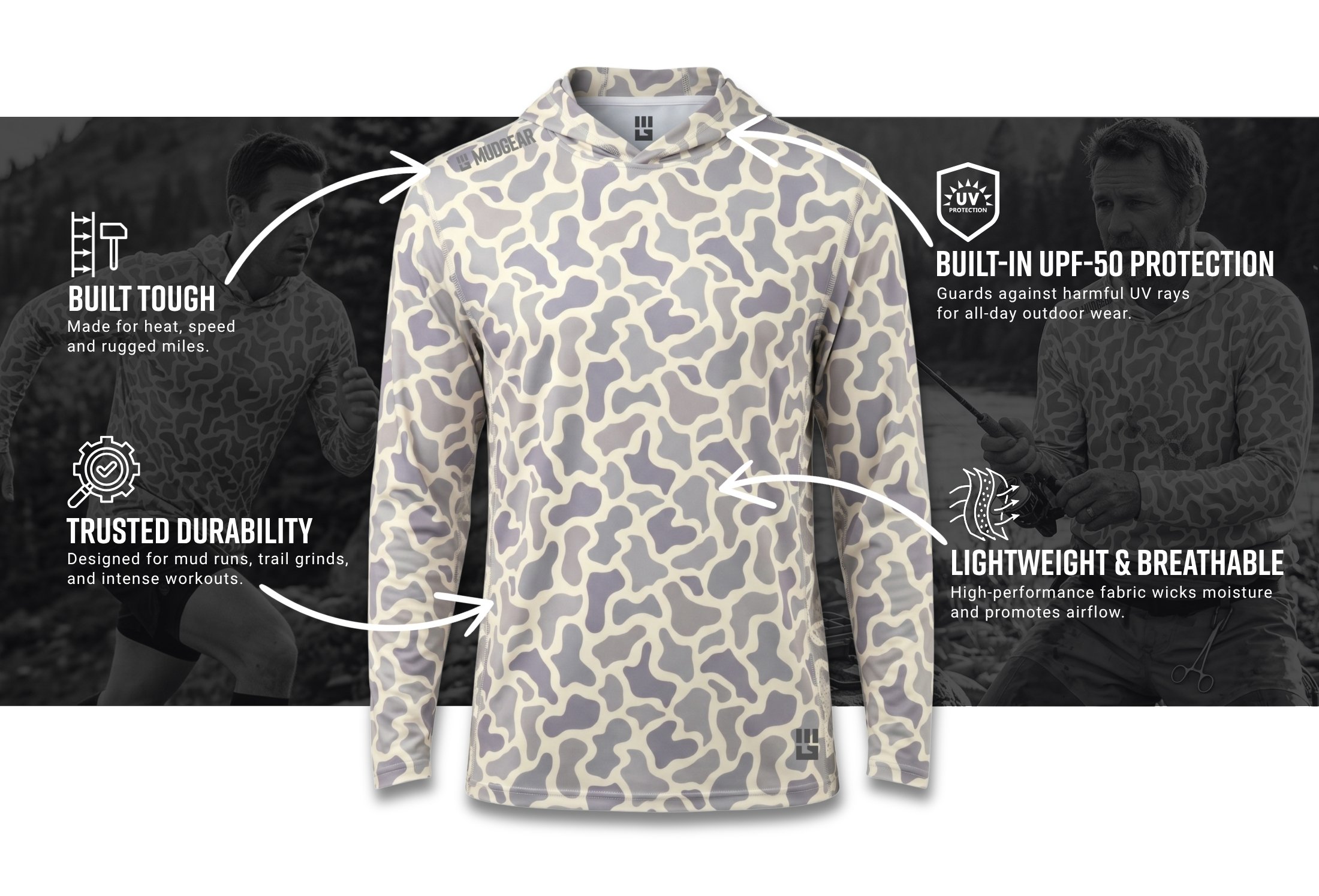 Infographic of MudGear Sun Hoodie - Light Duck Camo