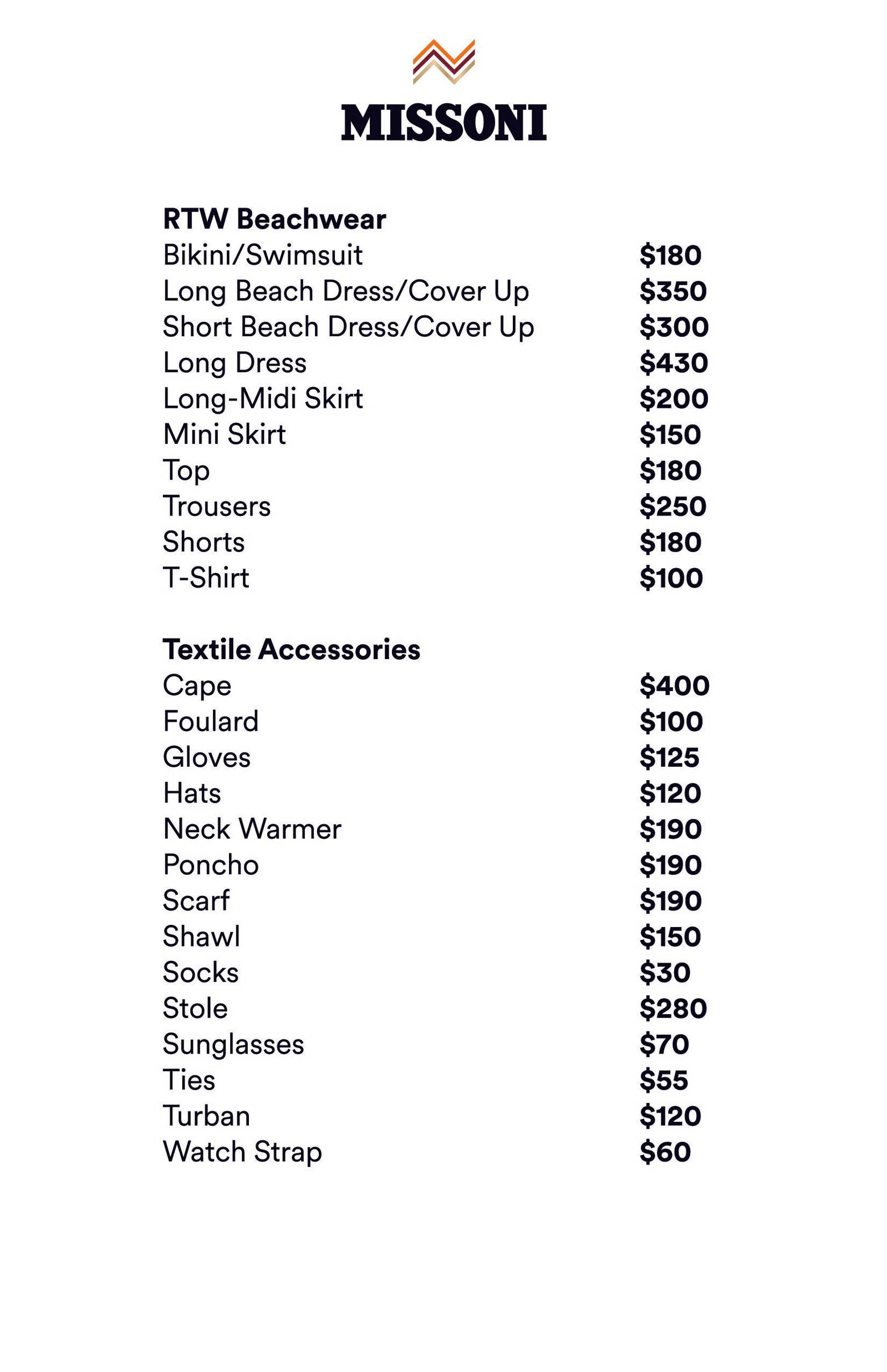 Price list