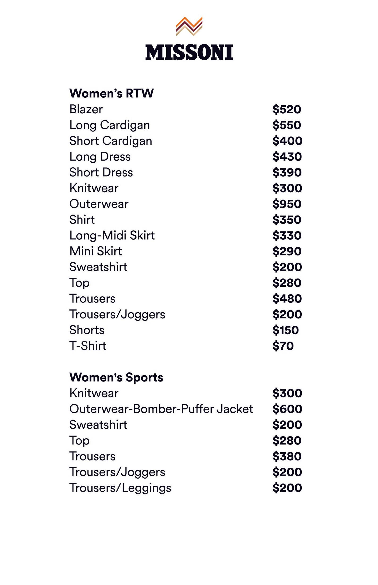 Price list
