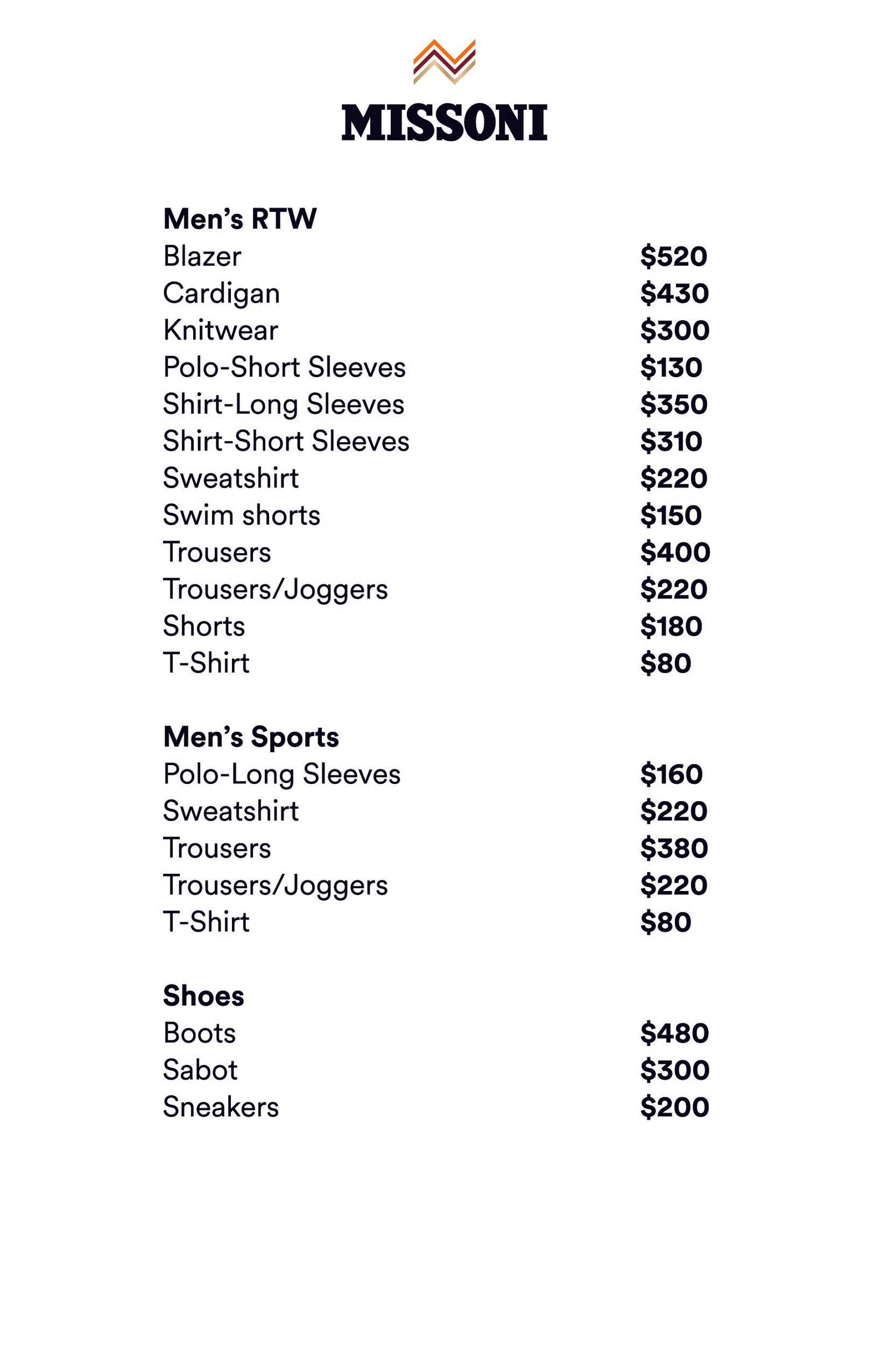 Price list