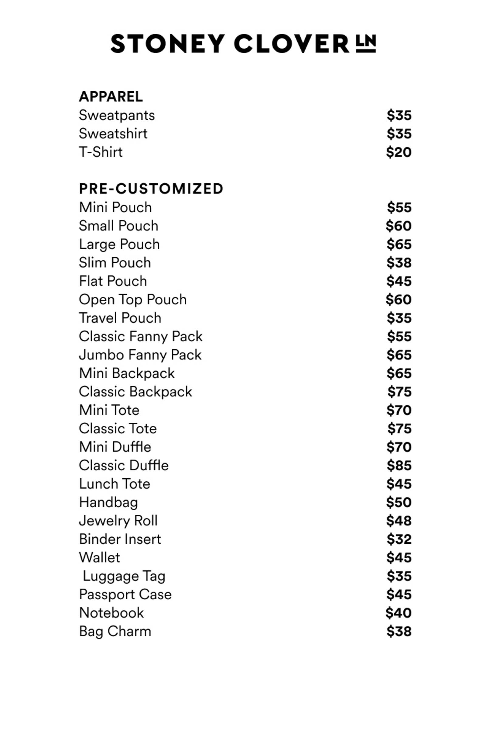 Price list