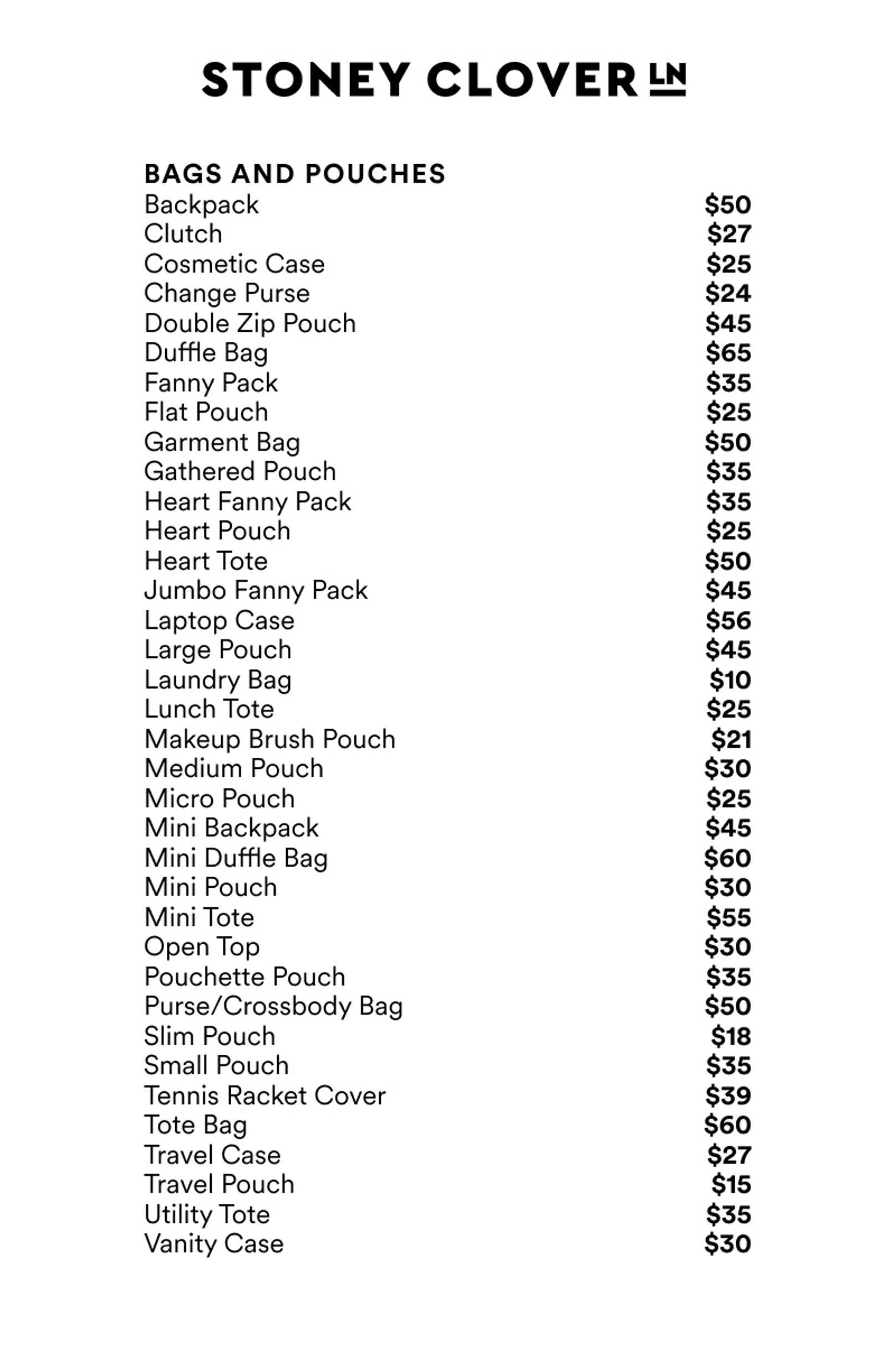 Price list