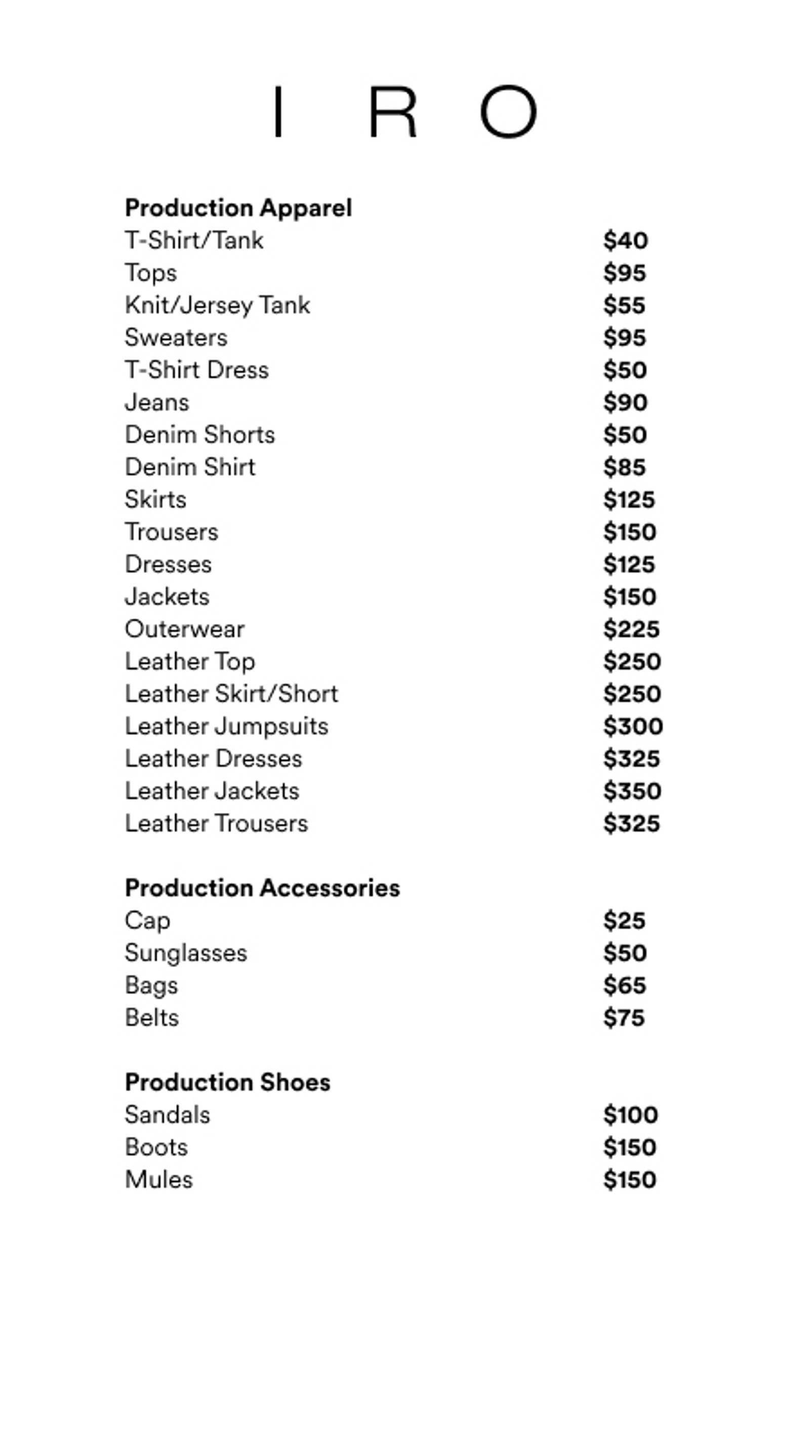Price list