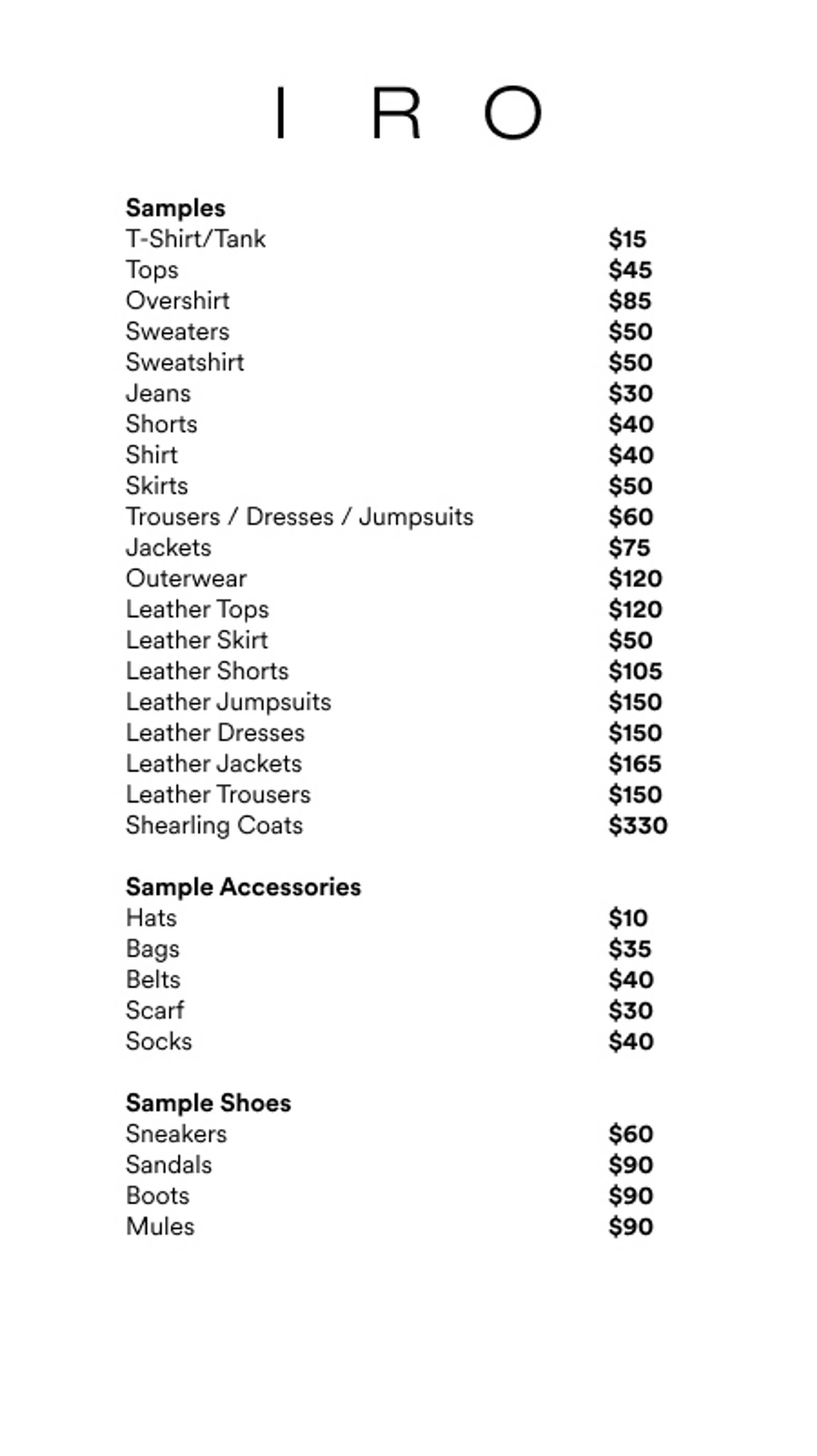 Price list