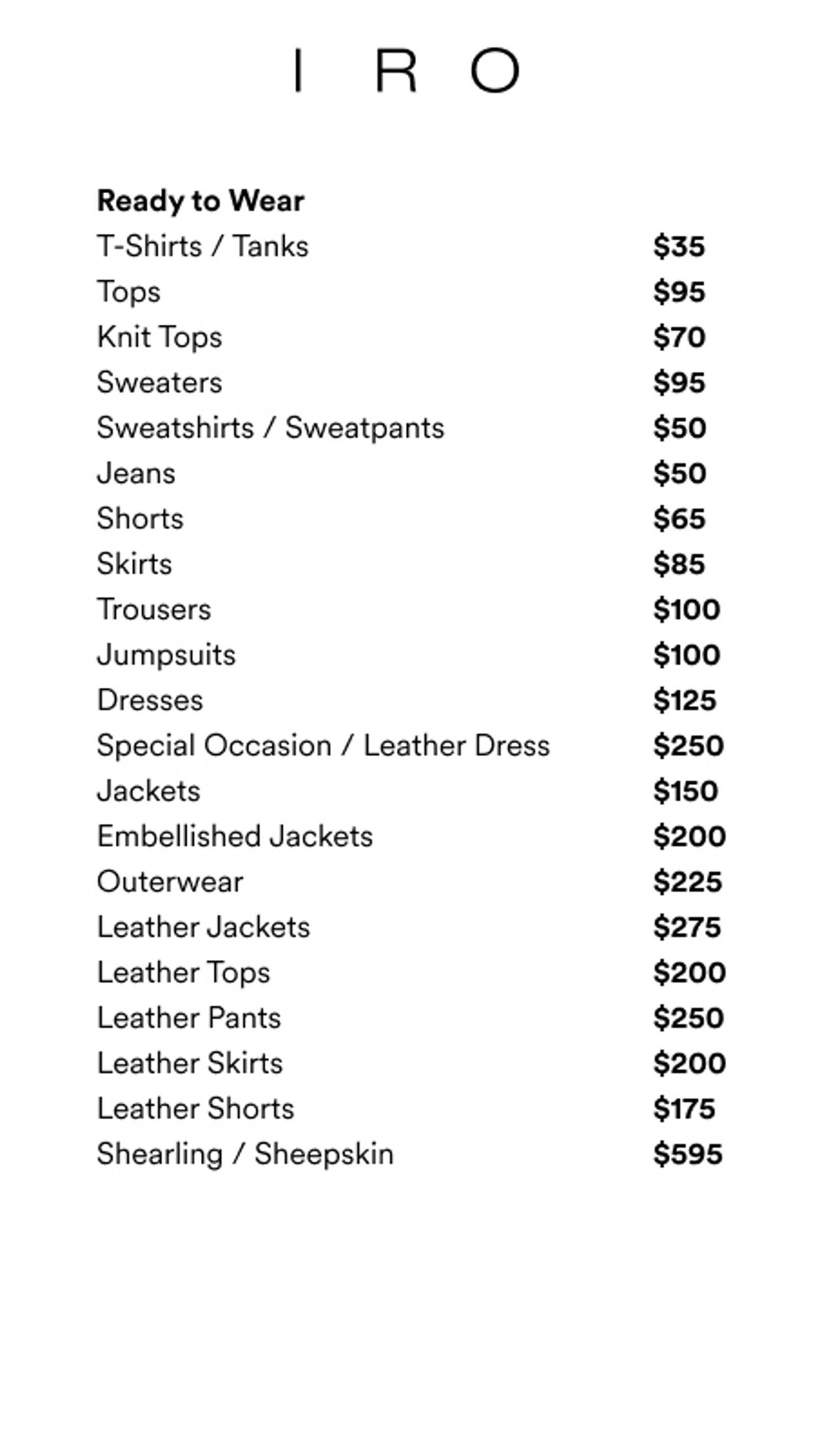 Price list