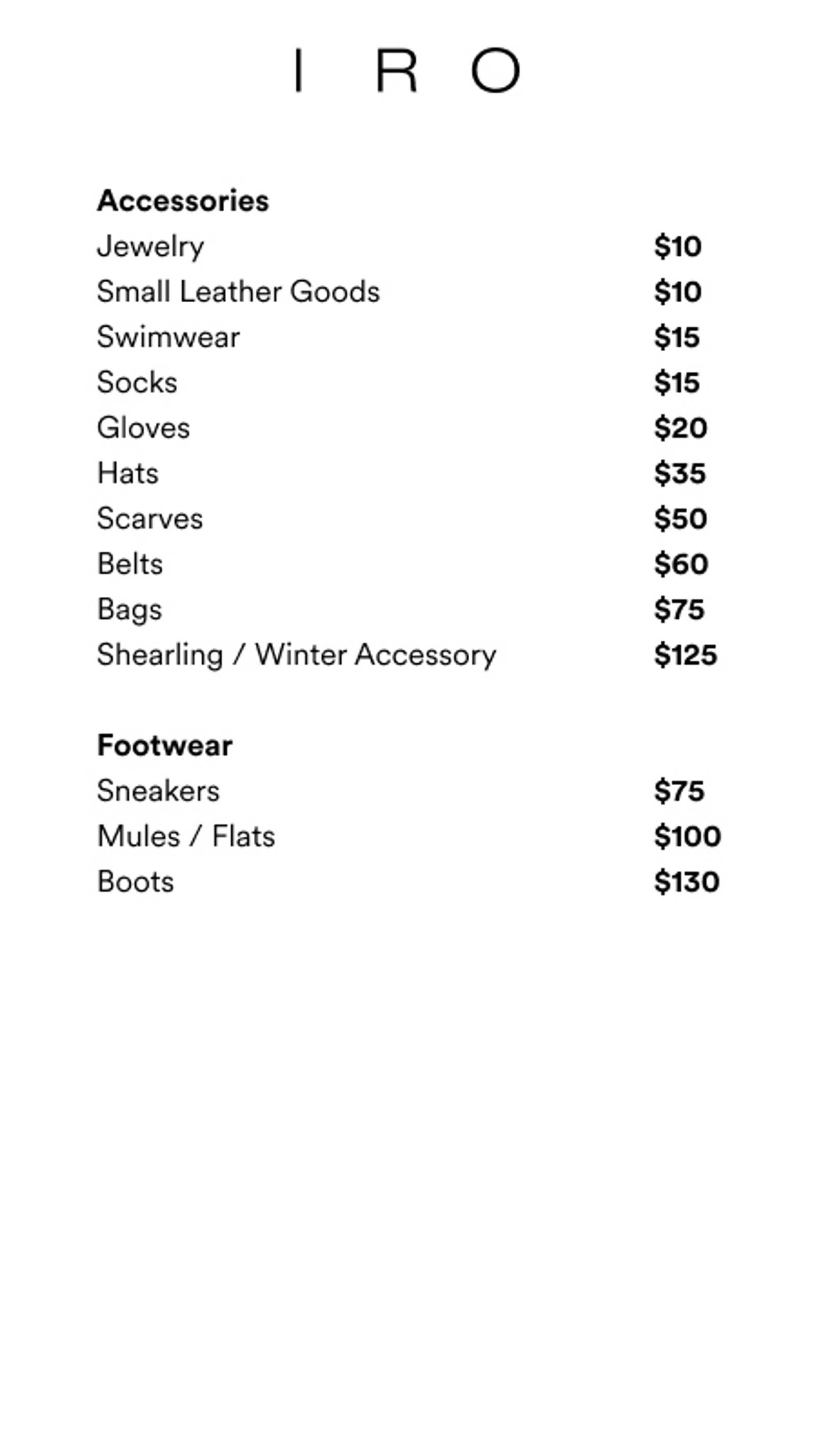 Price list