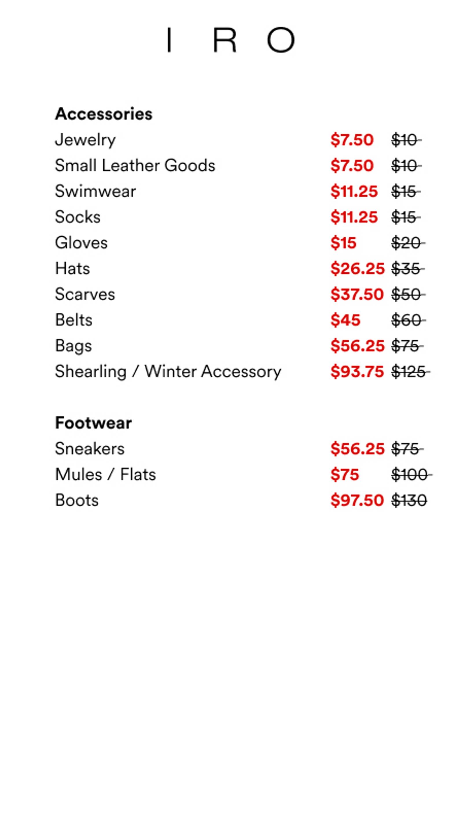 Price list