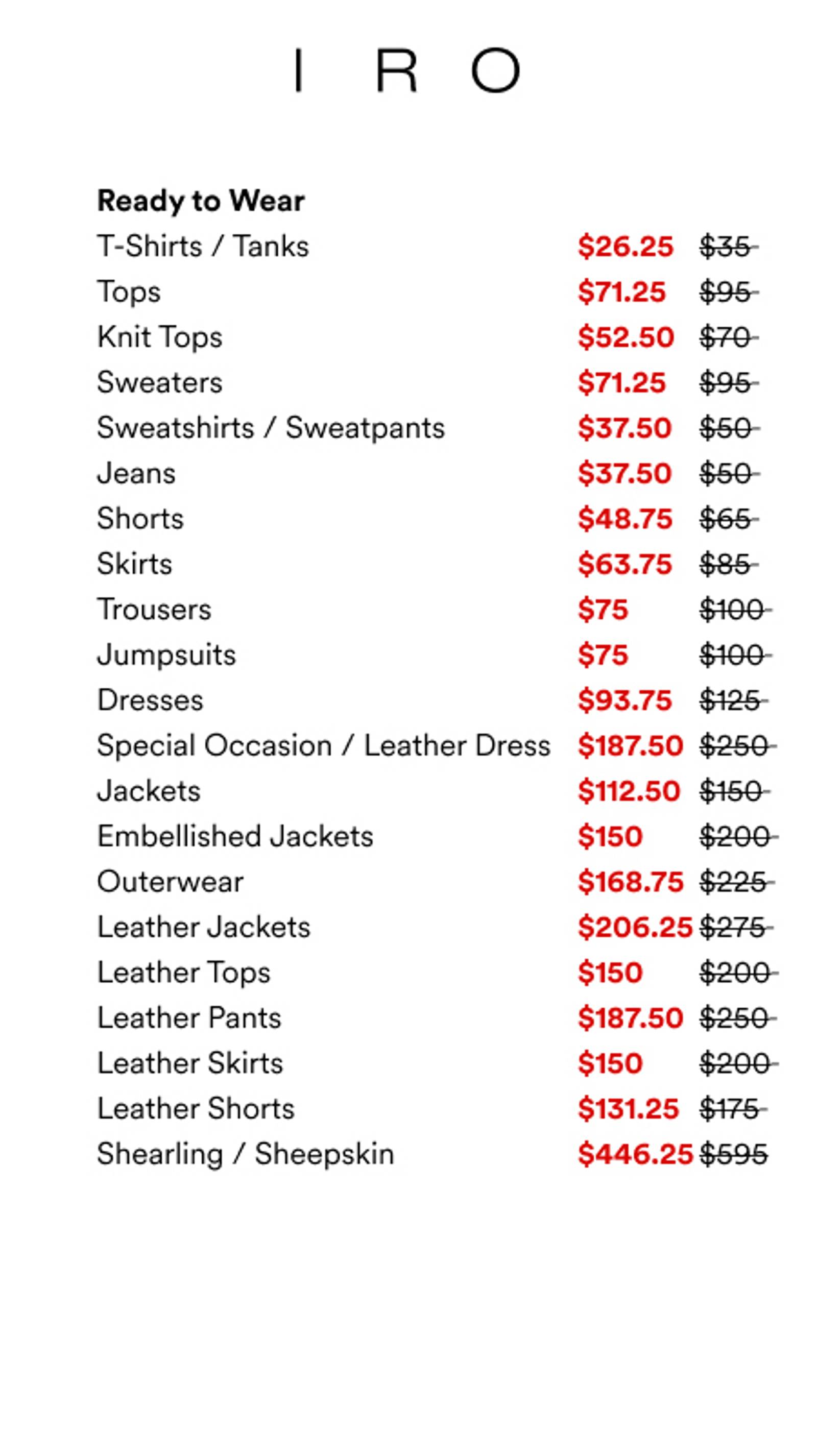 Price list