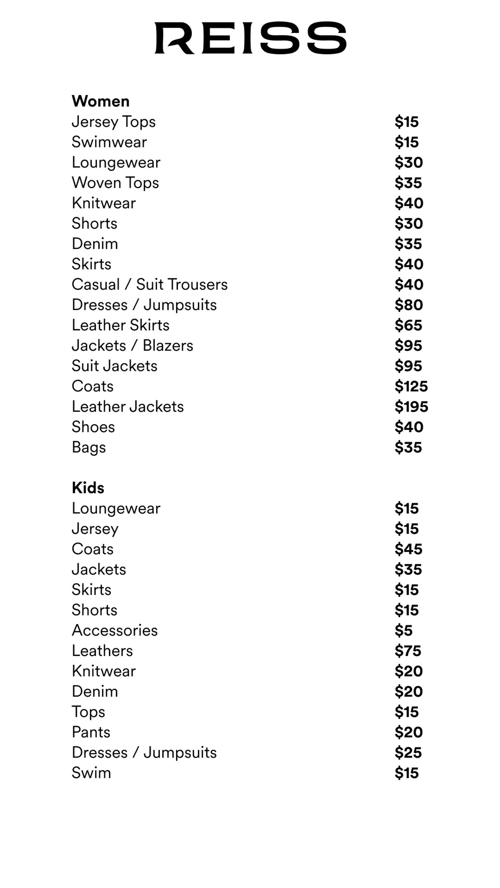 Price list