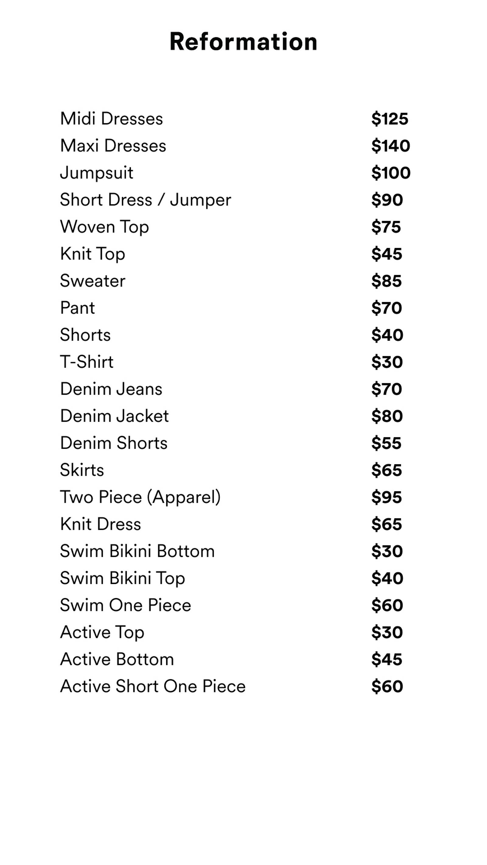 Price list