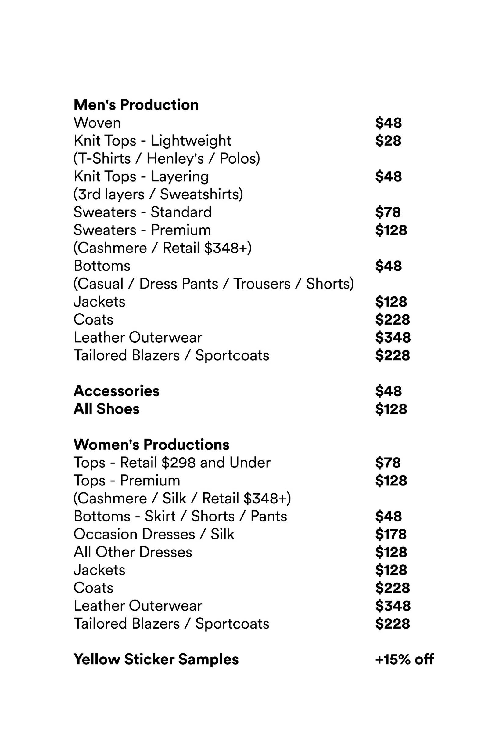 Price list