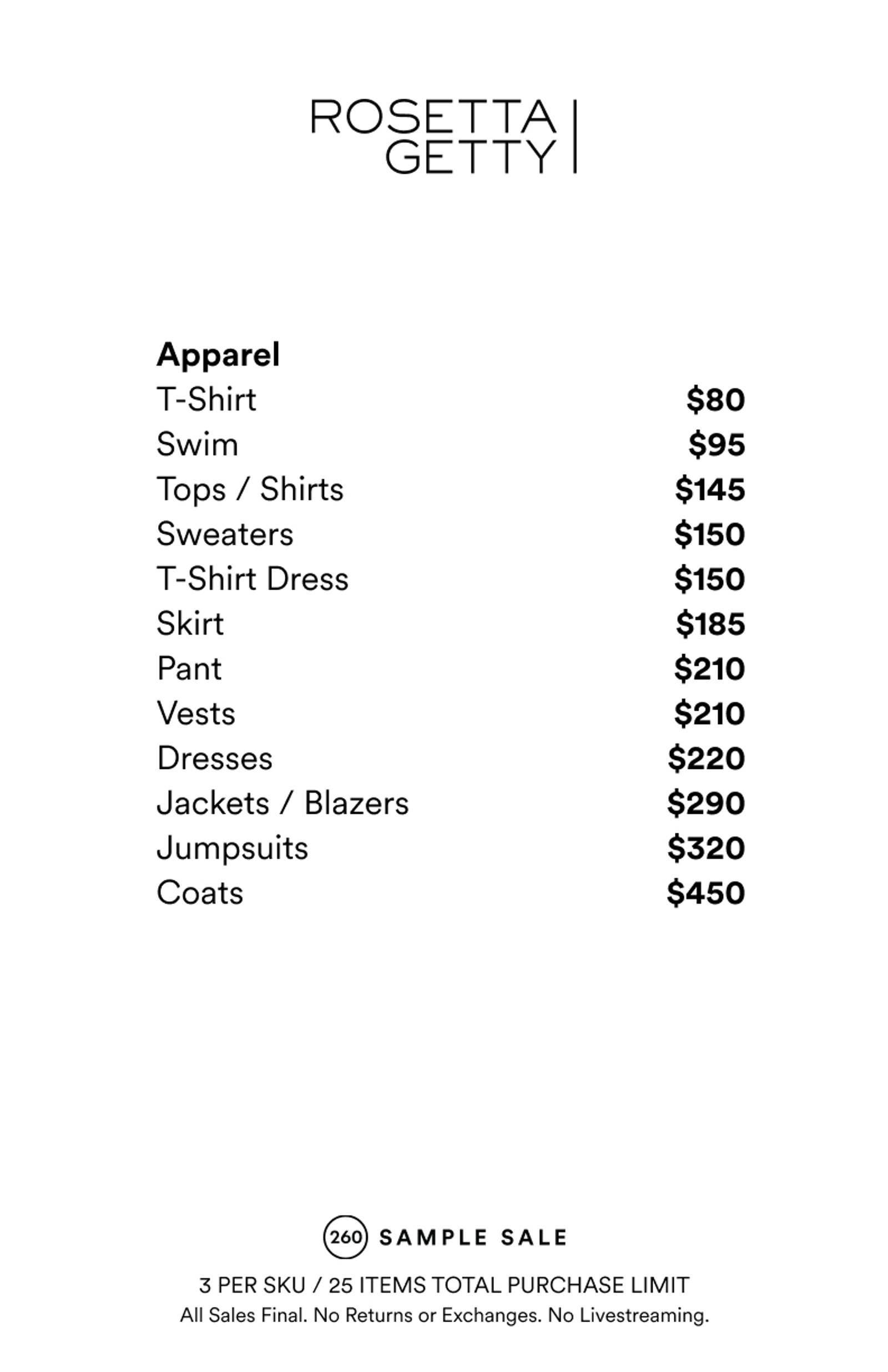 Price list