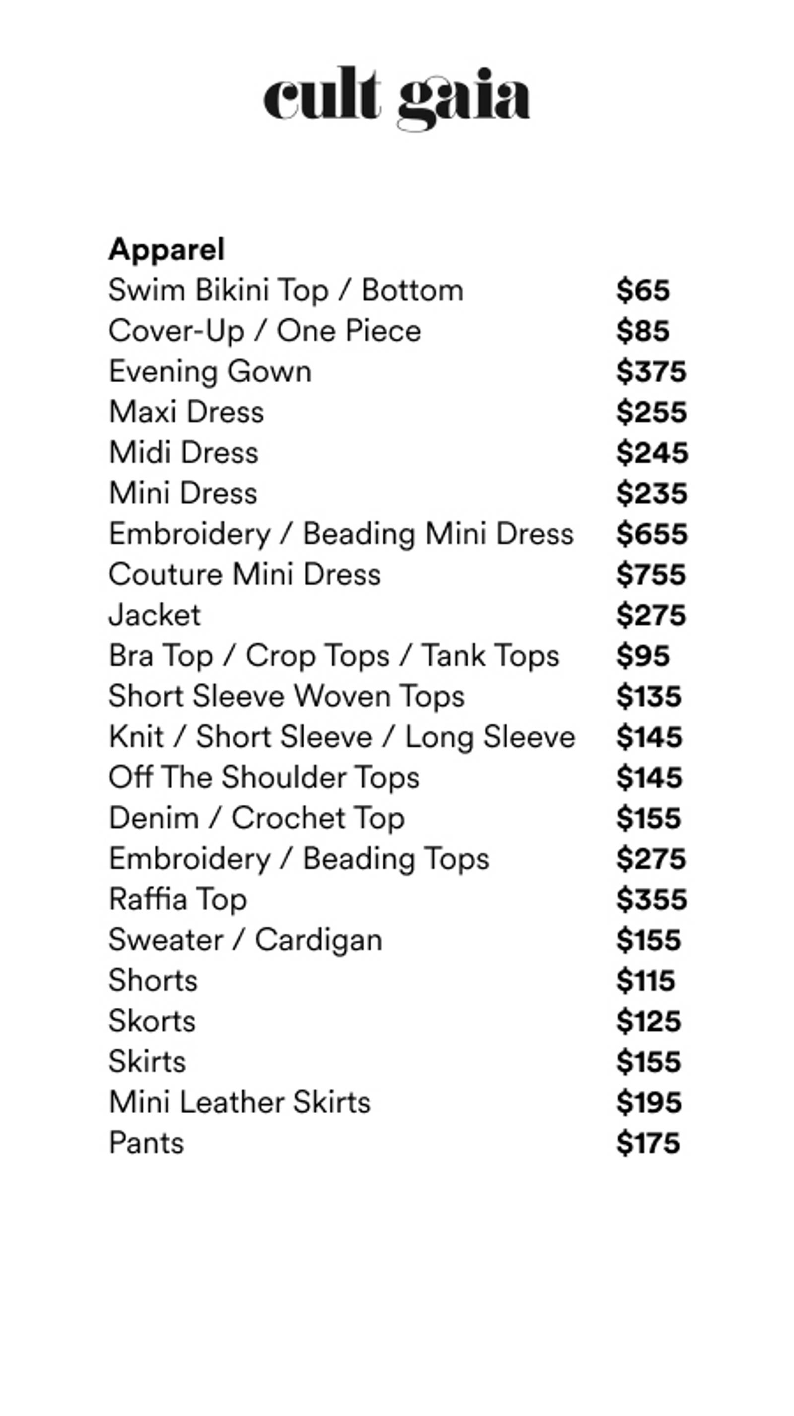 Price list