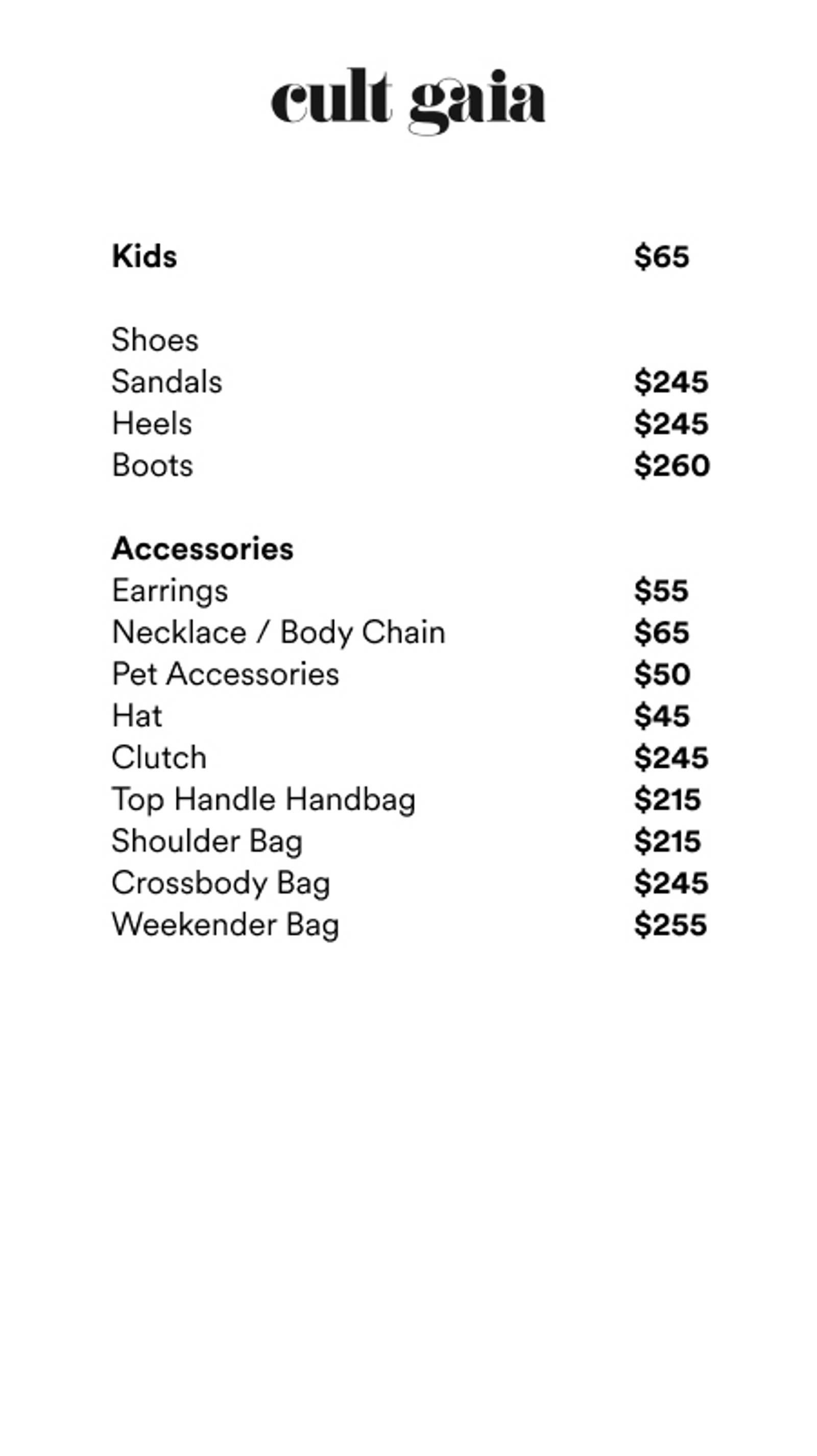 Price list