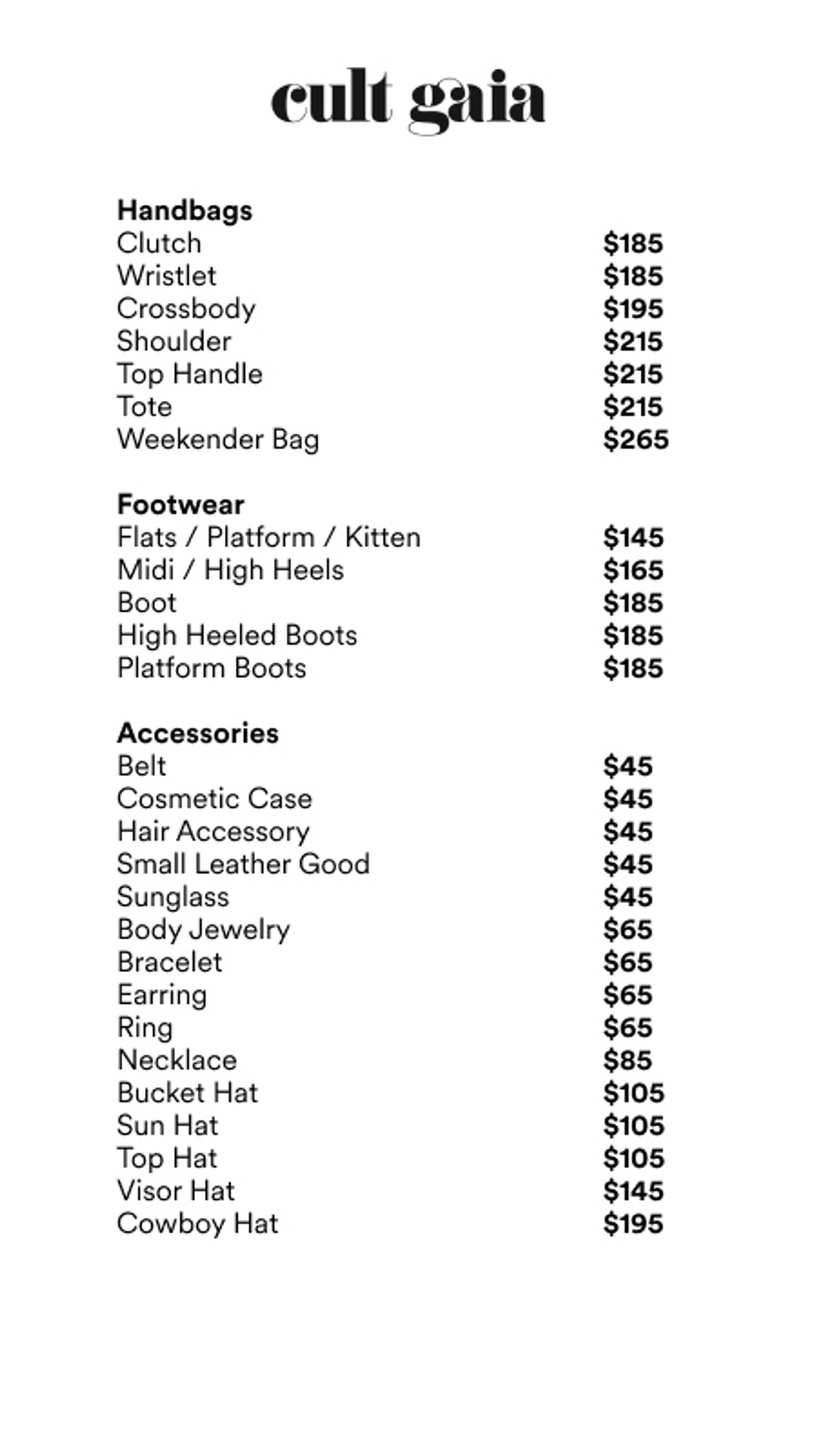 Price list