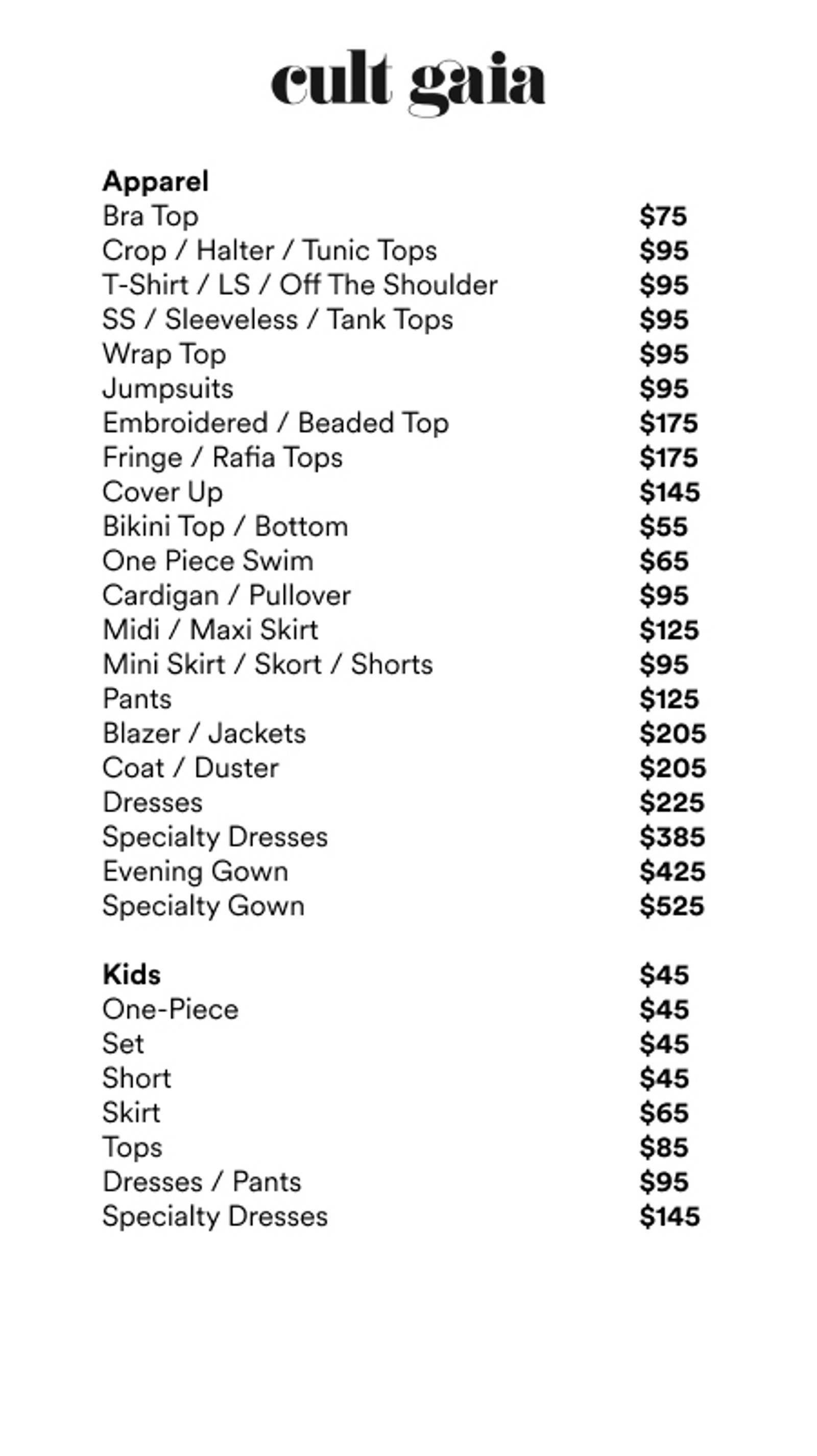 Price list