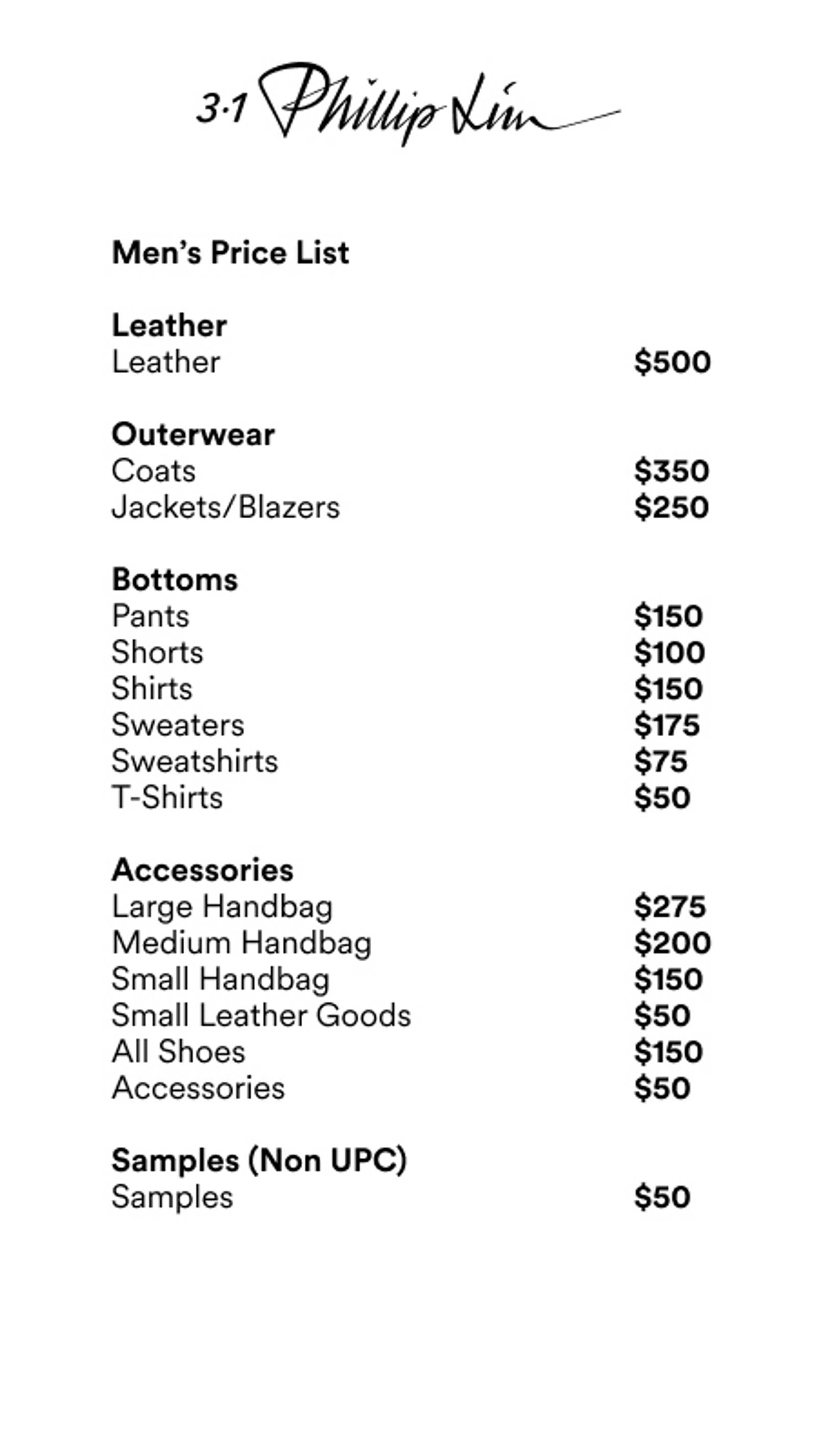 Price list