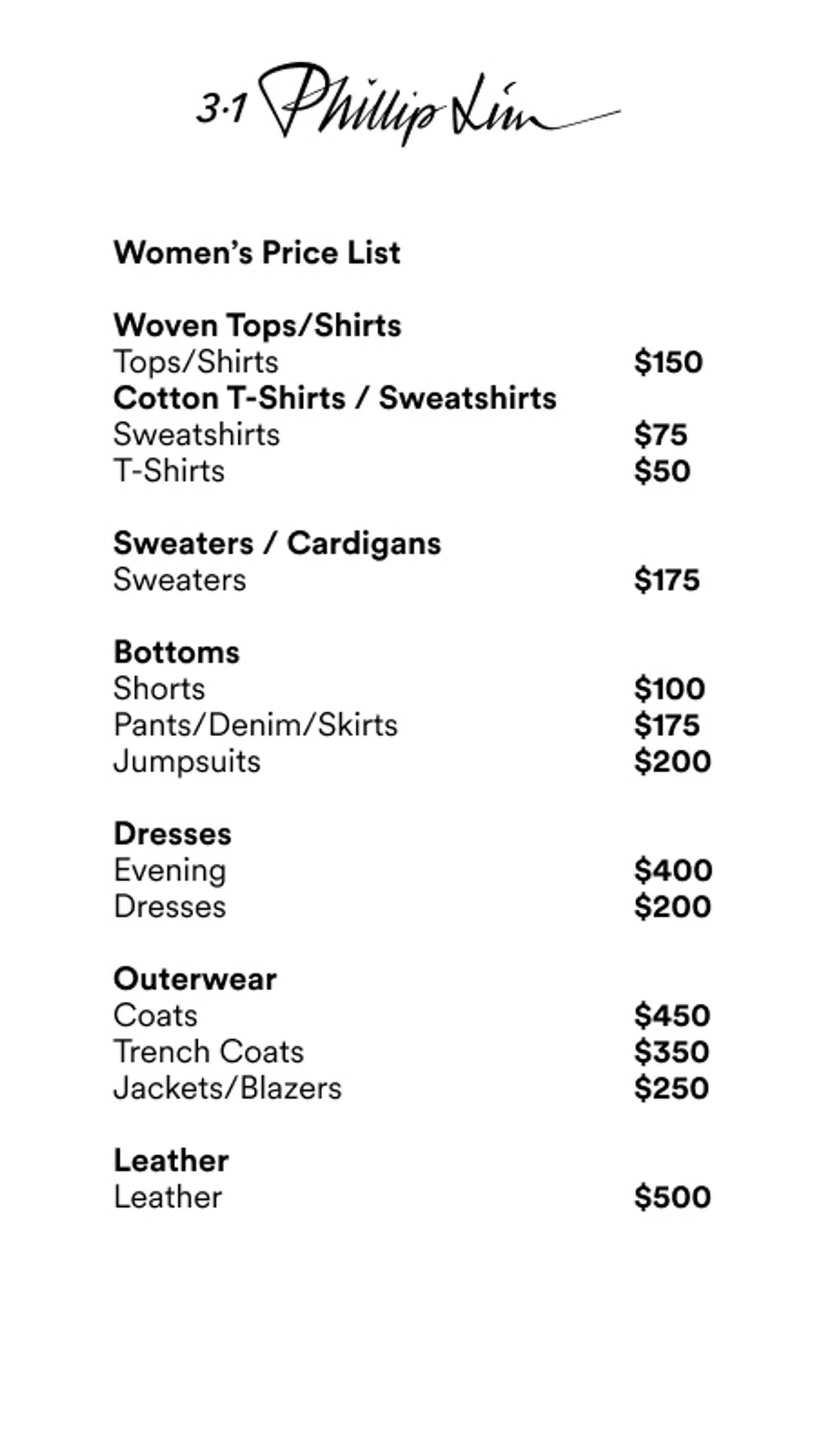 Price list
