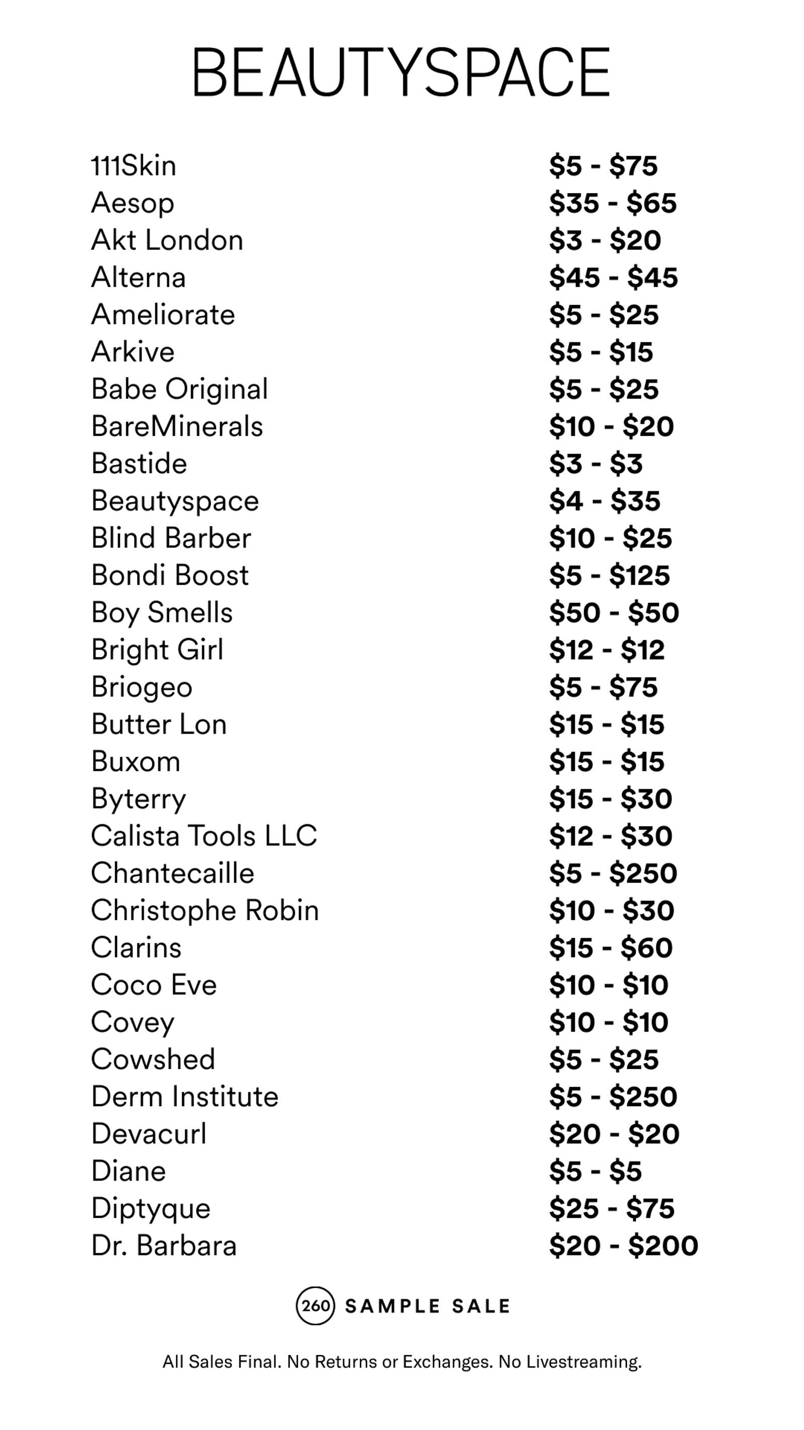 Price list