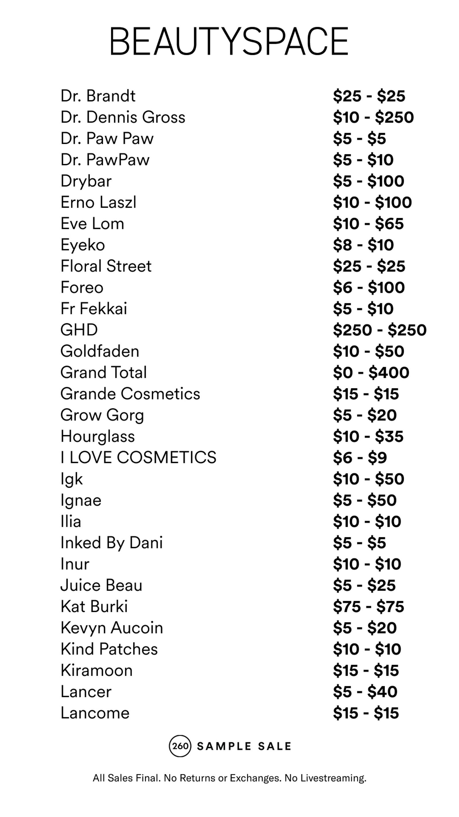 Price list