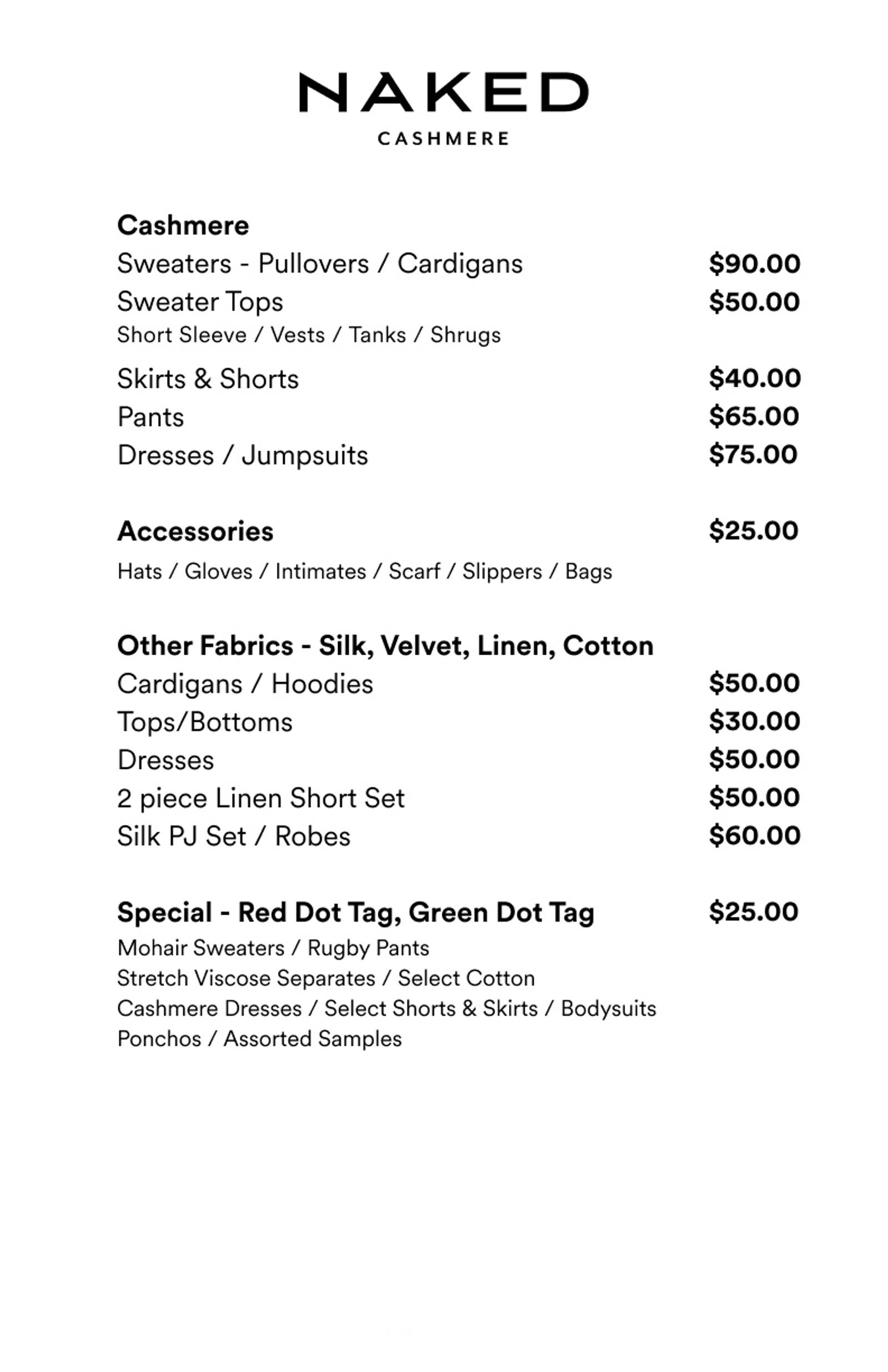 Price list