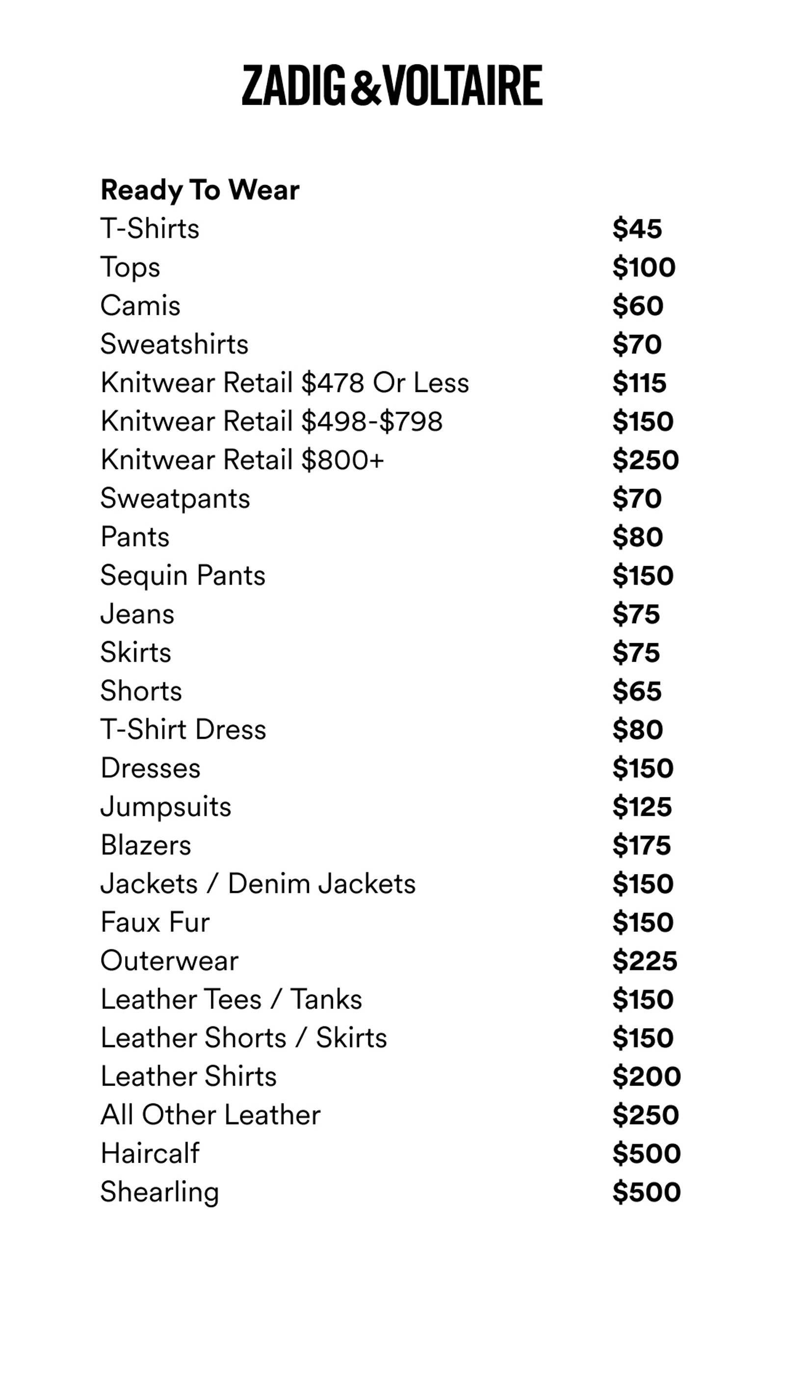 Price list