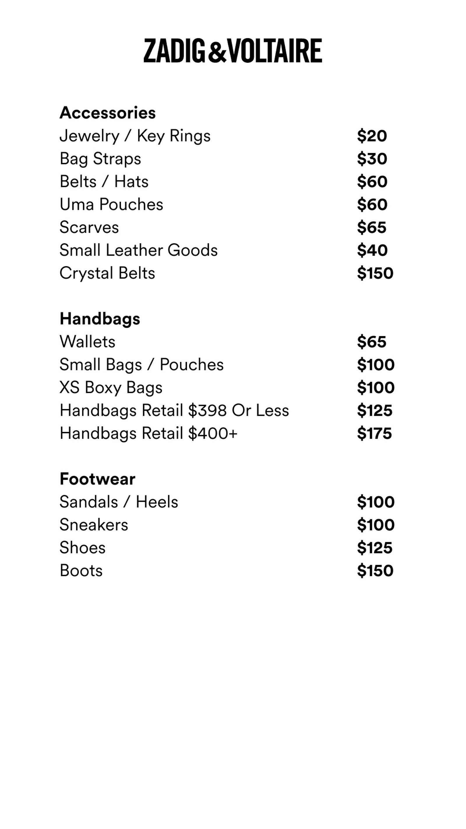 Price list