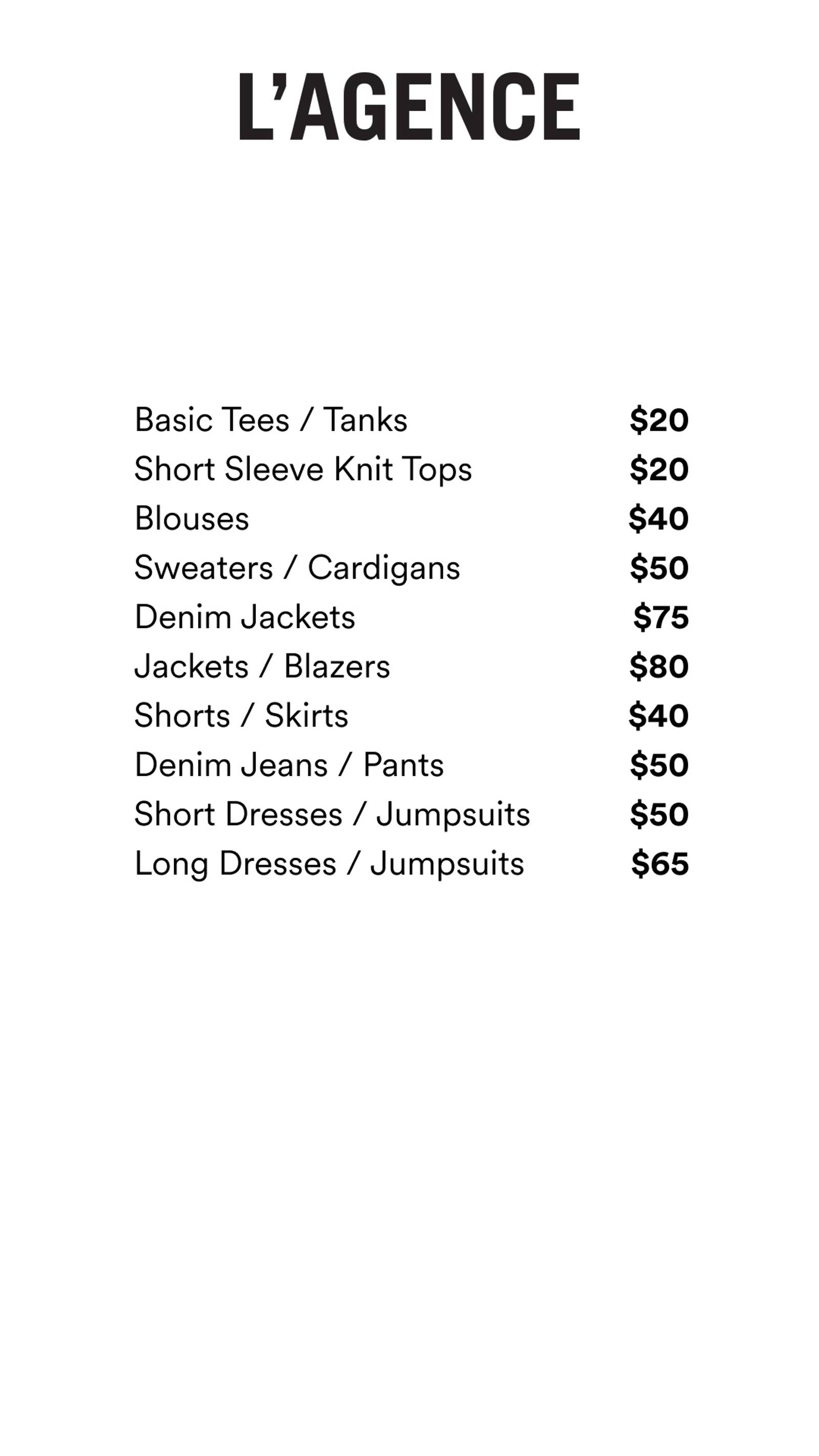 Price list