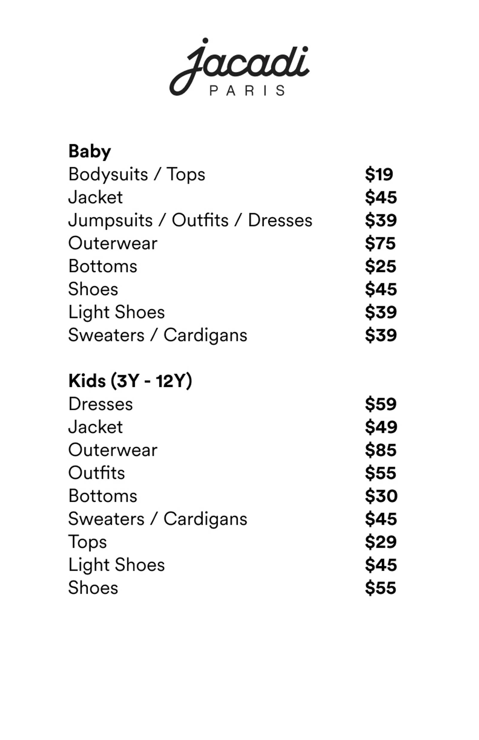 Price list