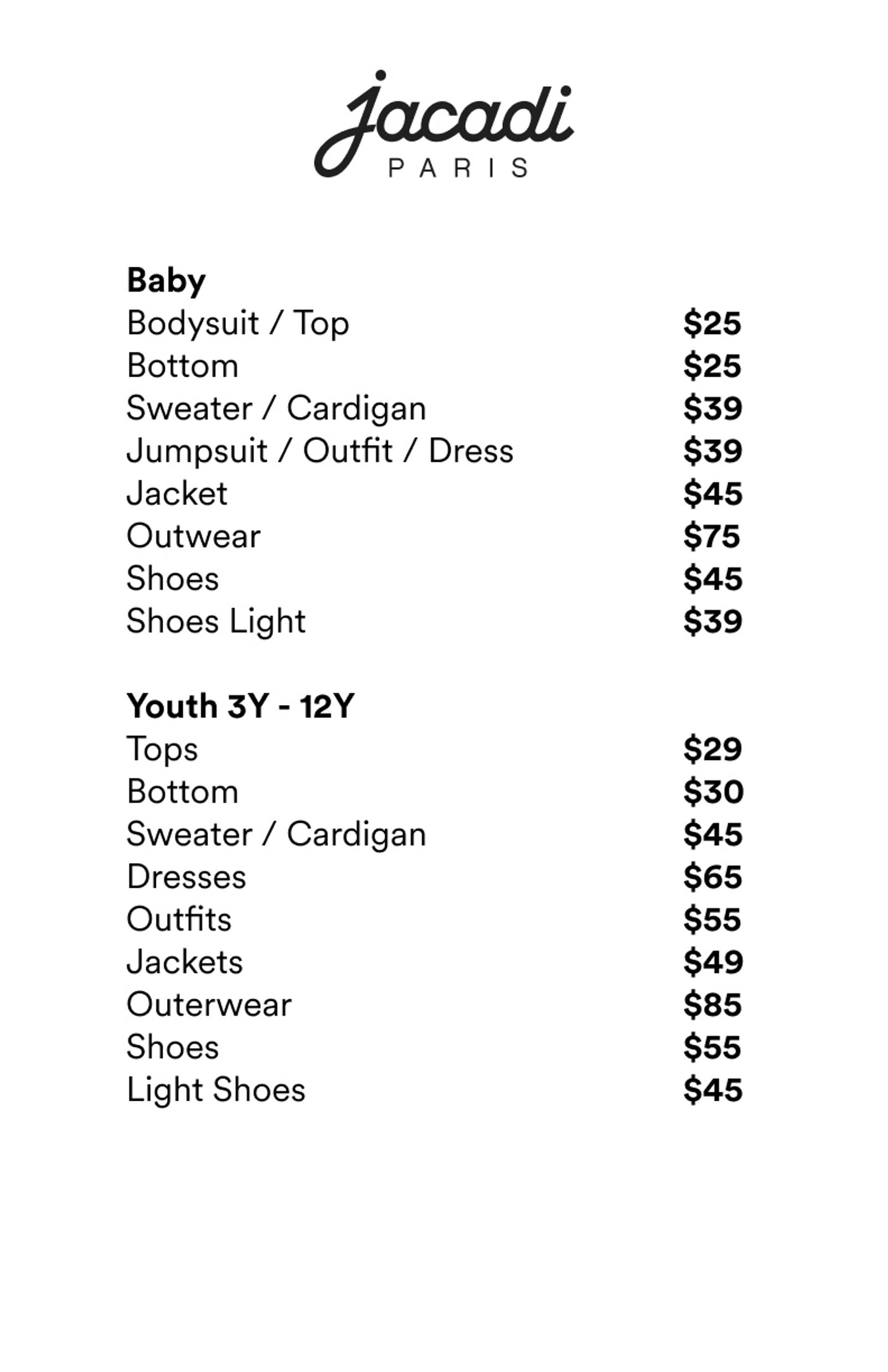Price list
