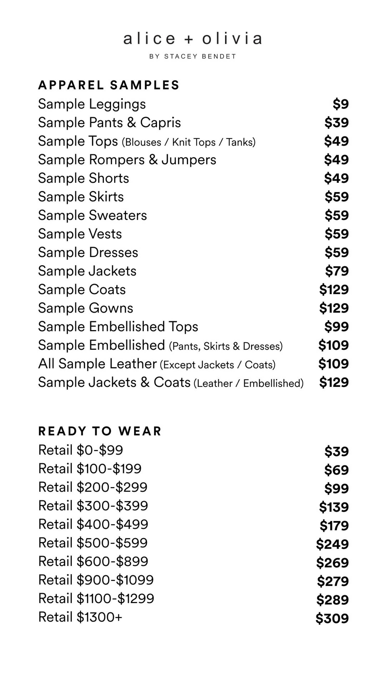 Price list