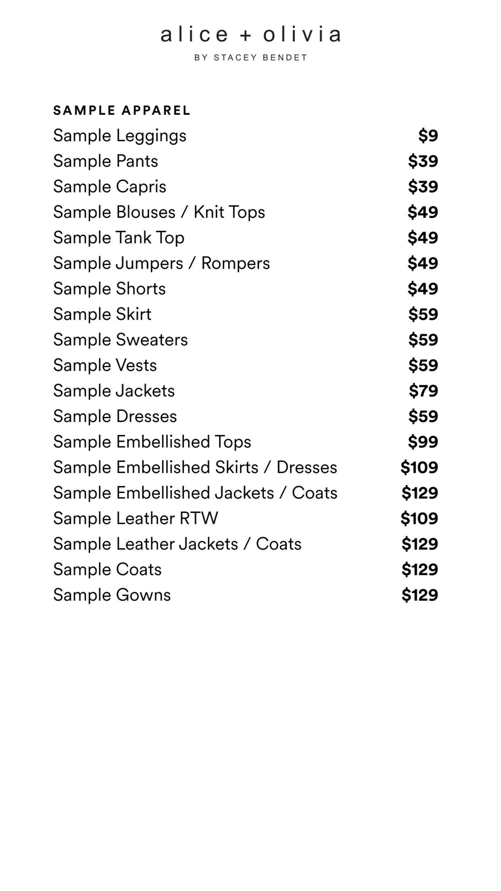 Price list