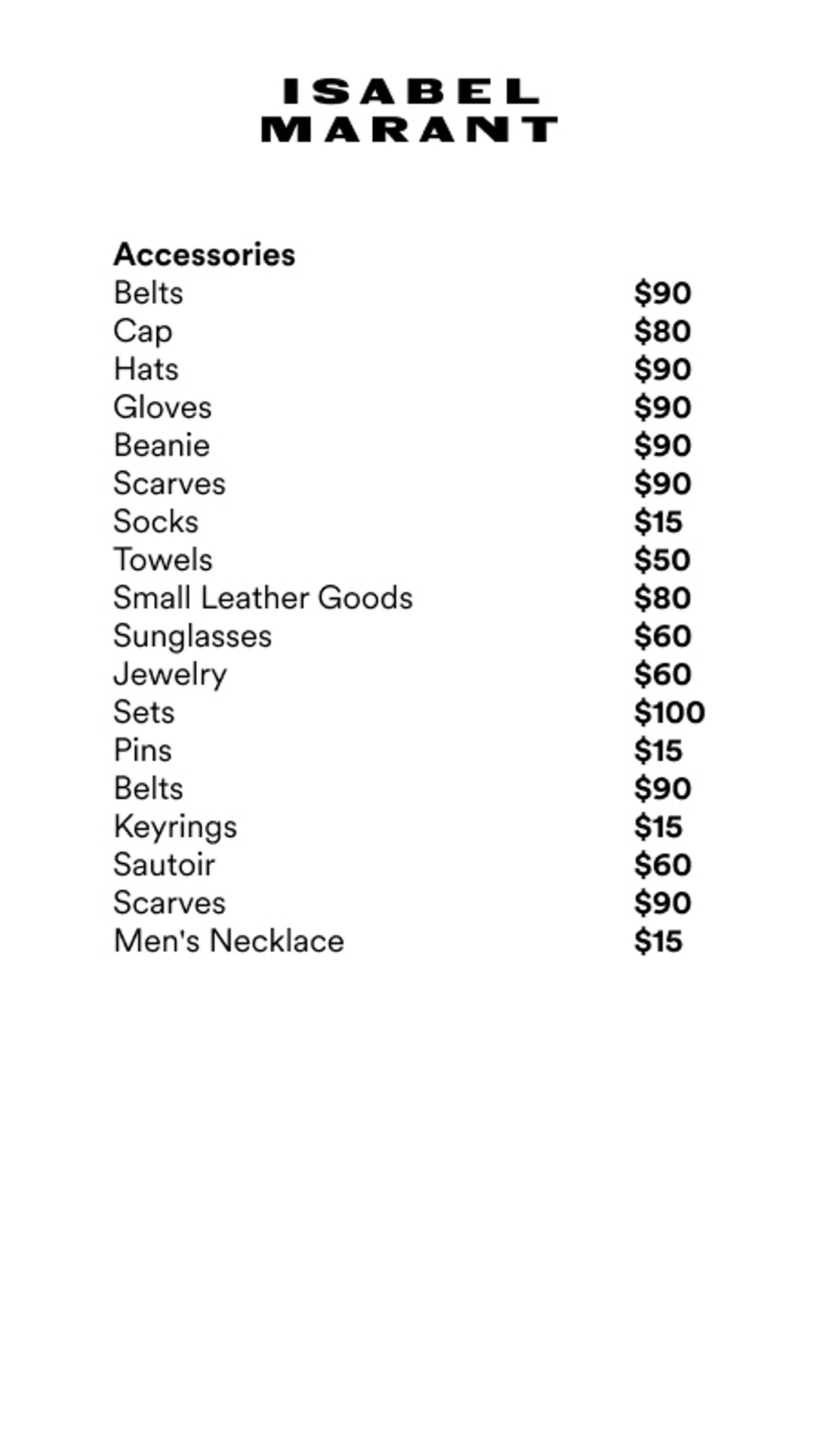 Price list