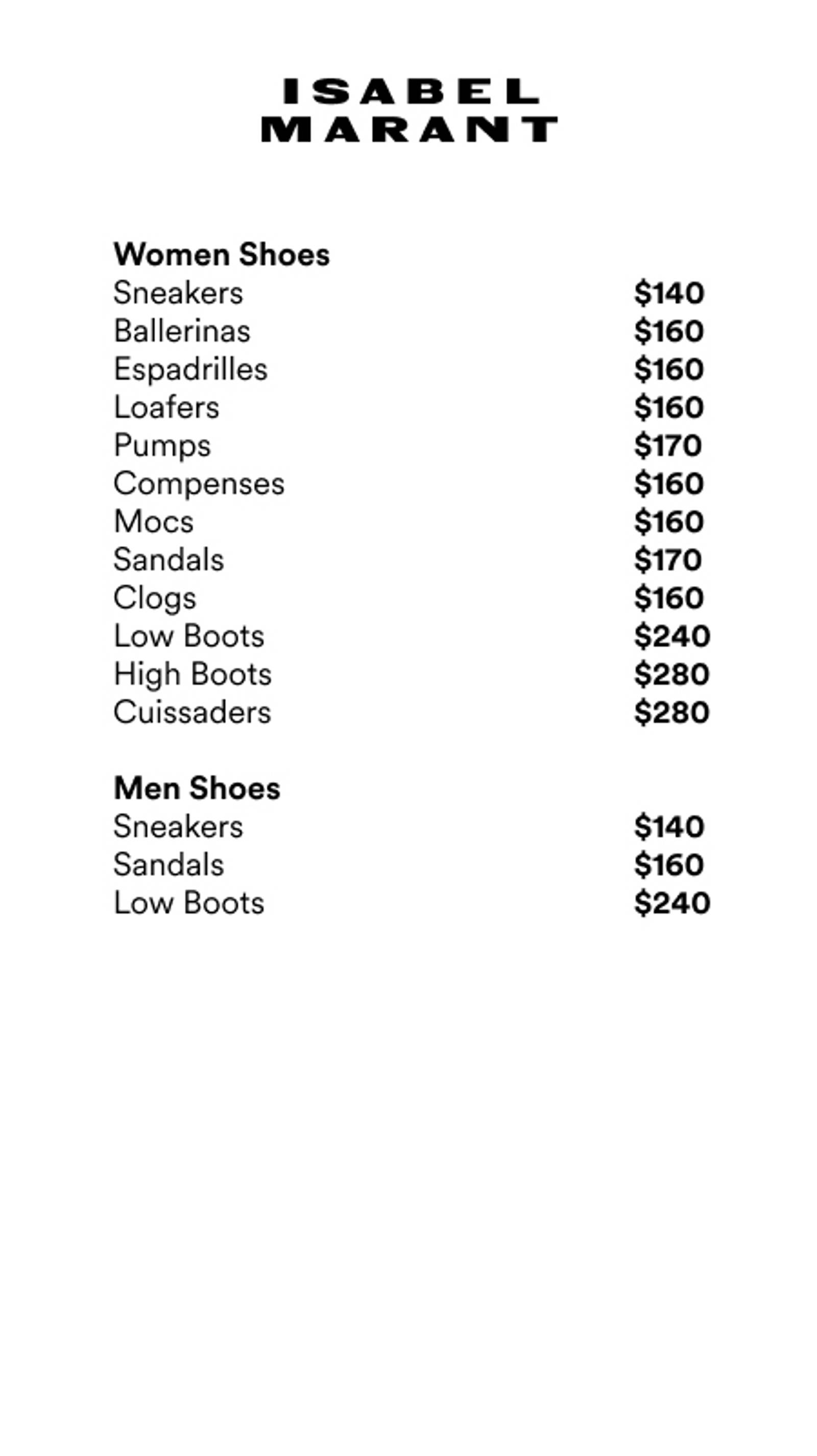 Price list