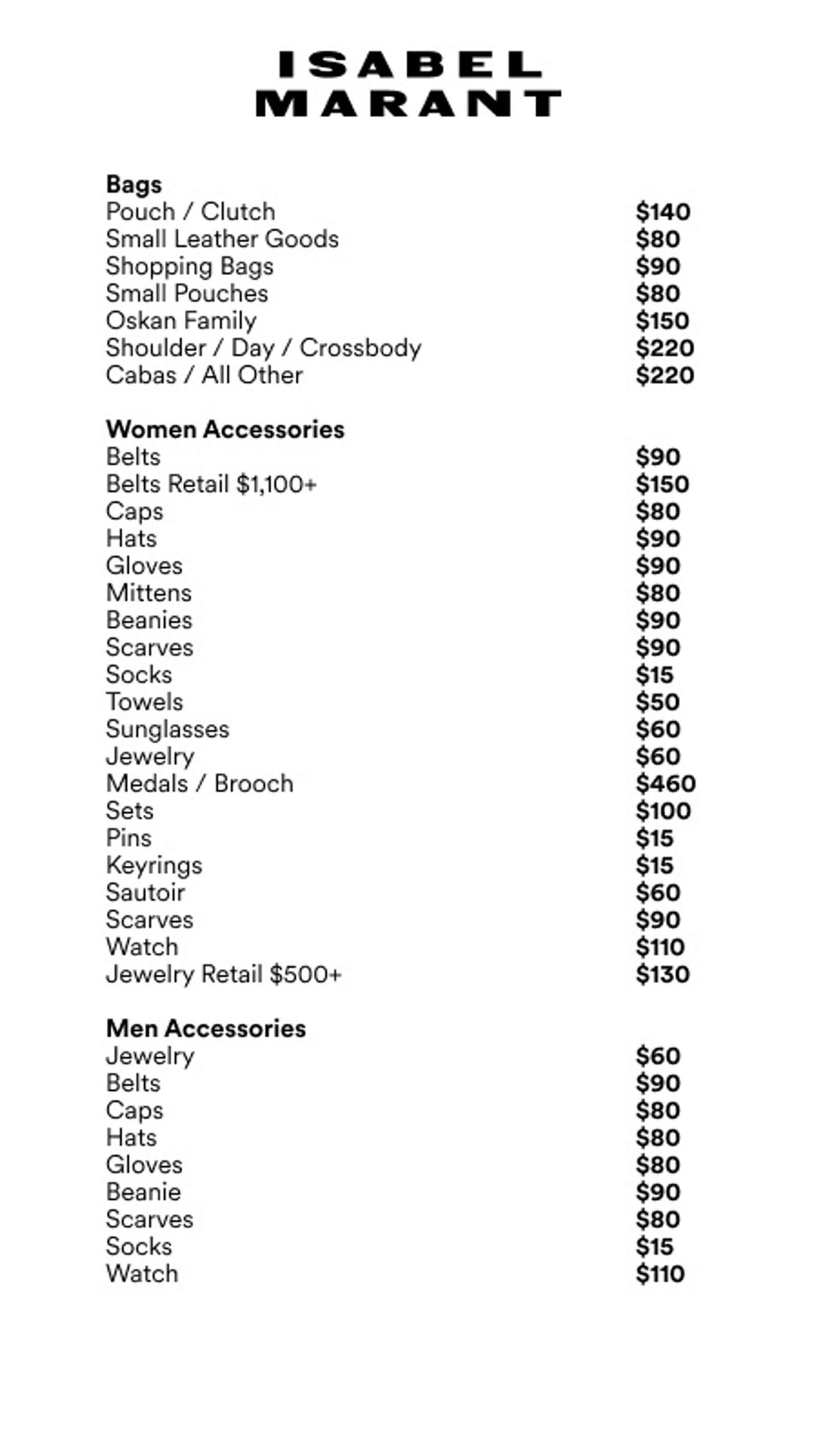 Price list