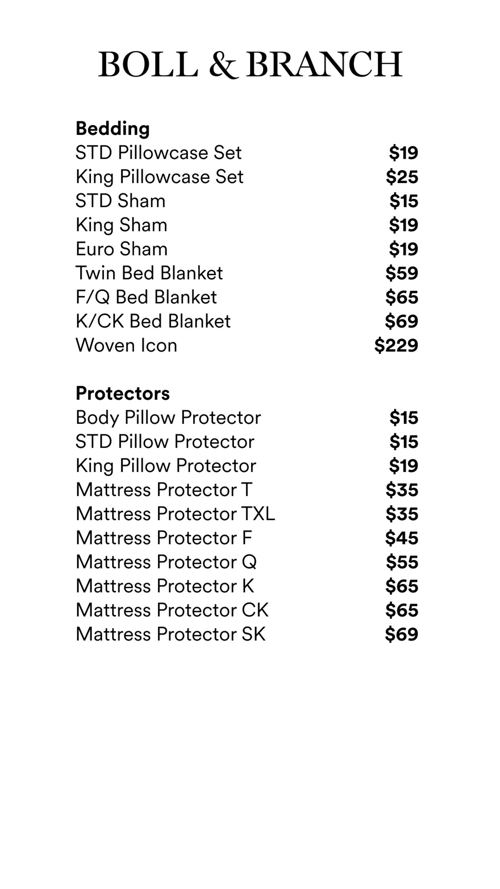 Price list
